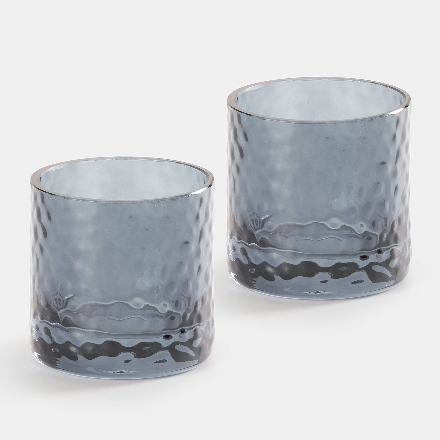 Set of 2 Grey Textured Glass Tealight Candle Holders