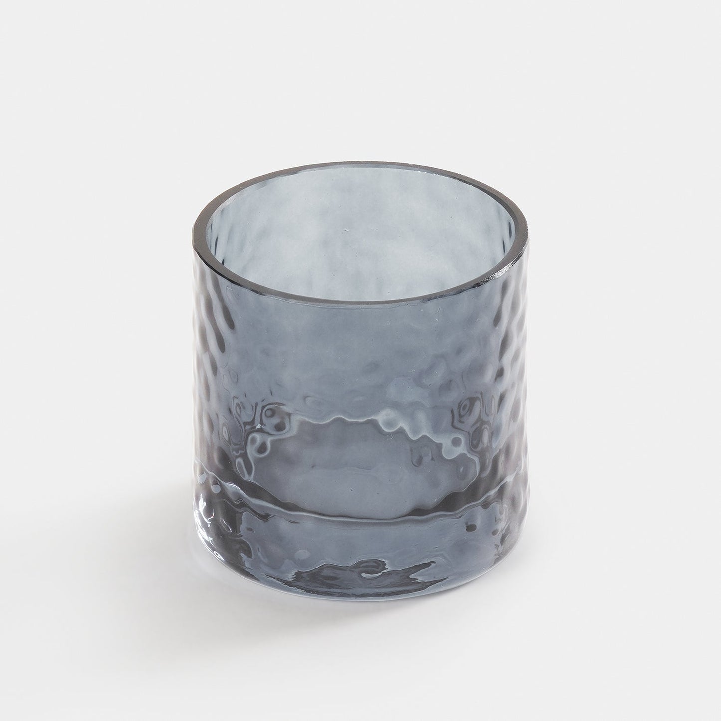 Set of 2 Grey Textured Glass Tealight Candle Holders