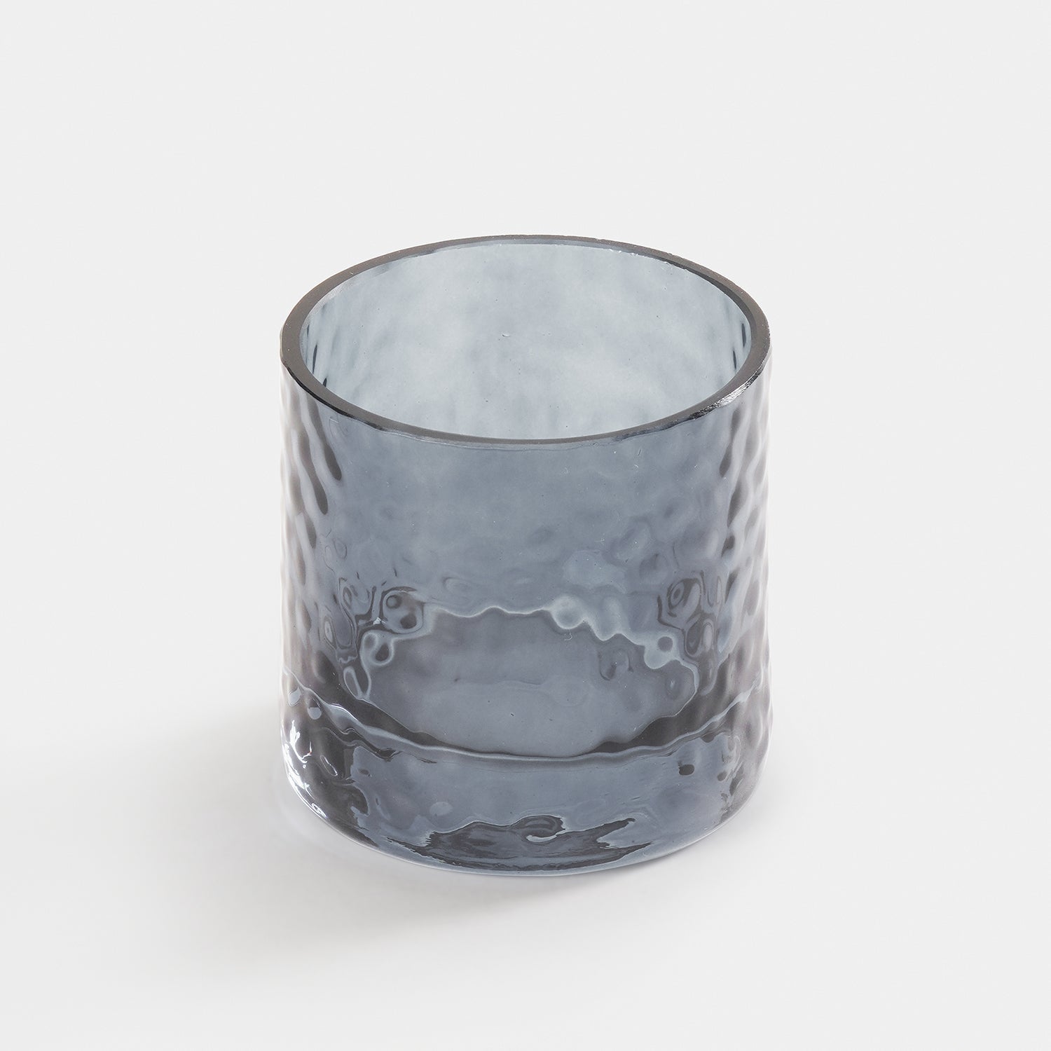 Set of 2 Grey Textured Glass Tealight Candle Holders