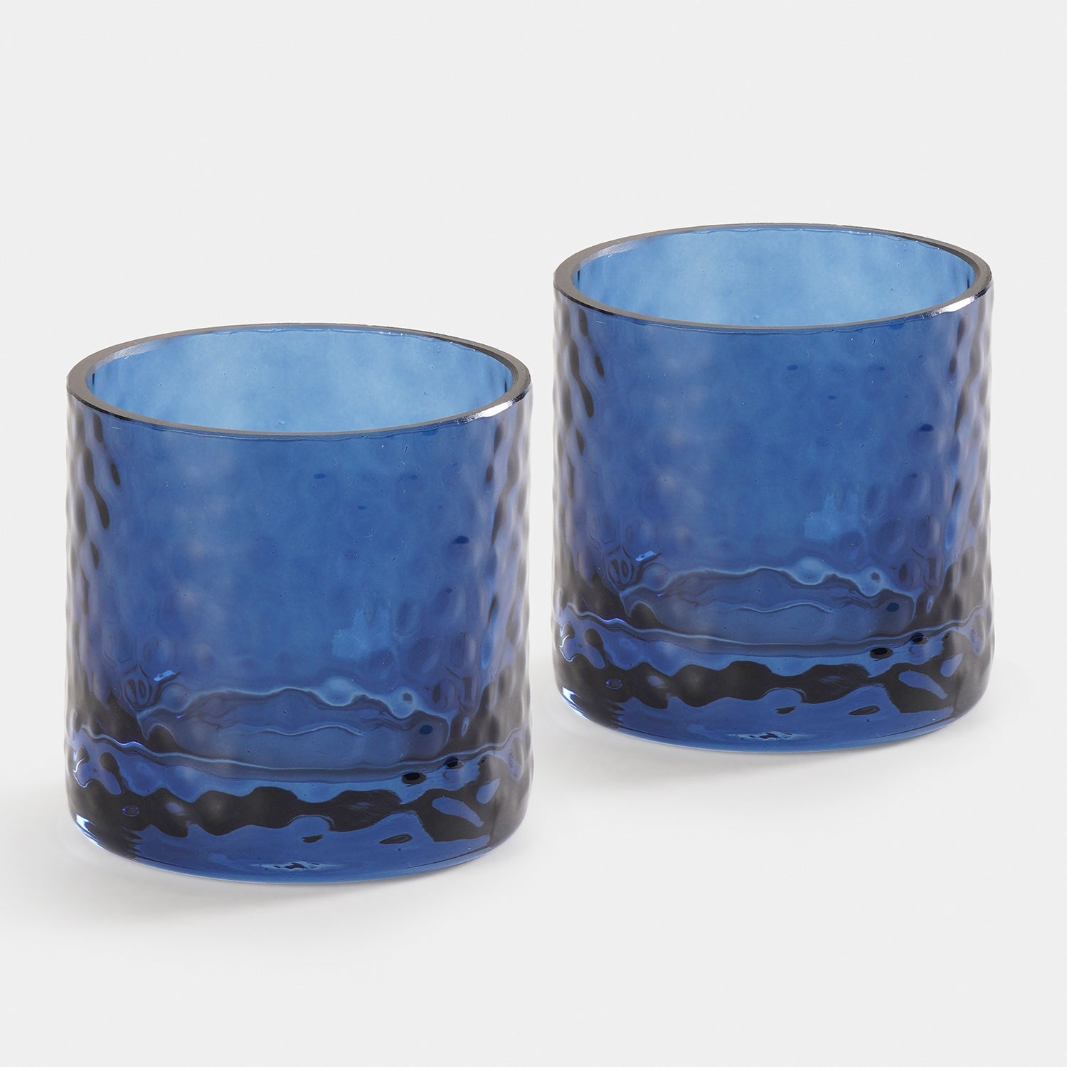Set of 2 Blue Textured Glass Tealight Candle Holders