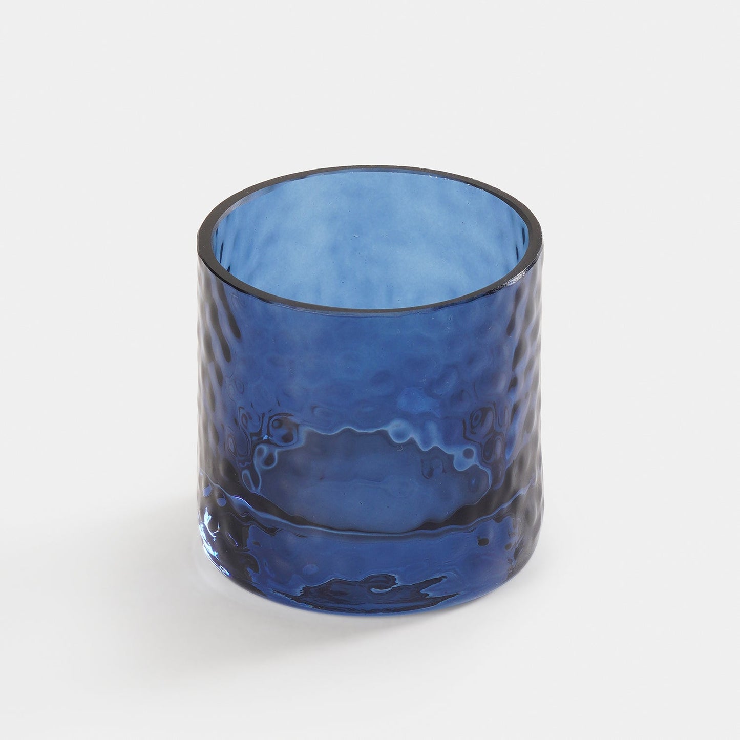 Set of 2 Blue Textured Glass Tealight Candle Holders