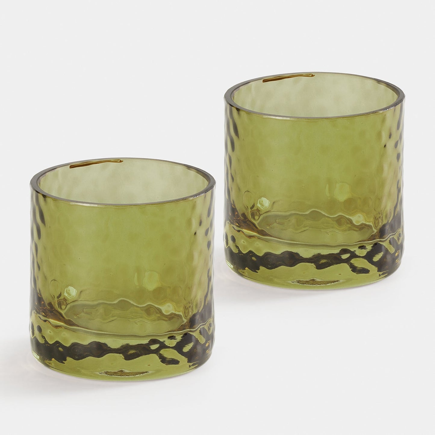 Set of 2 Green Textured Glass Tealight Candle Holders