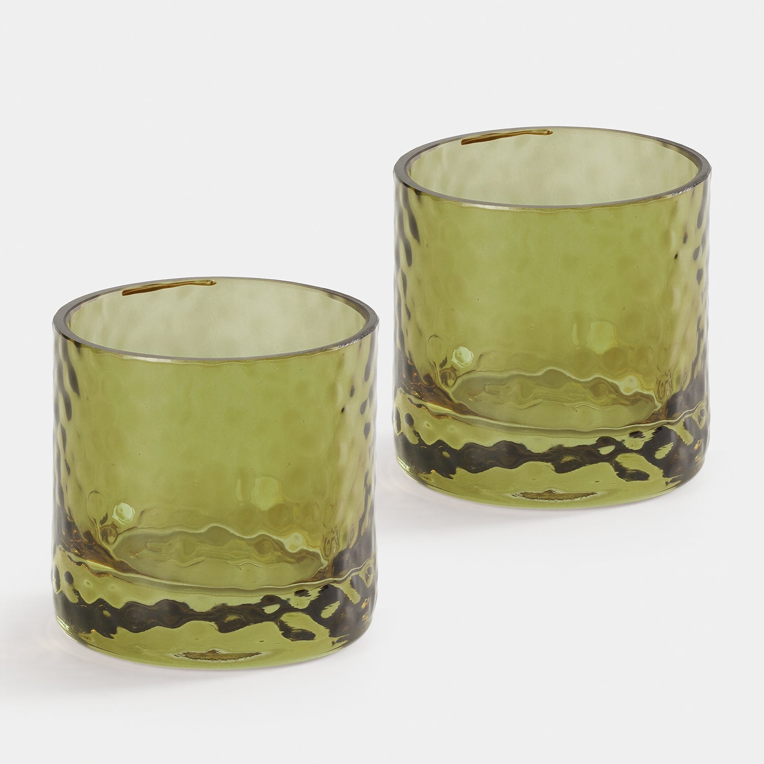 Set of 2 Green Textured Glass Tealight Candle Holders