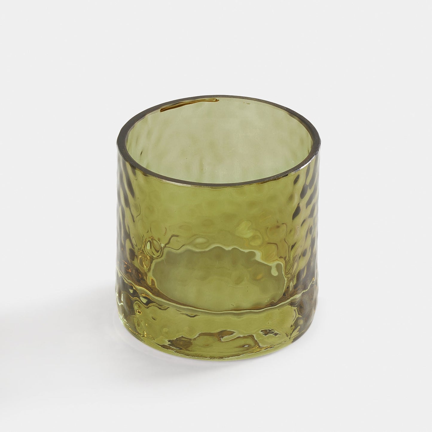 Set of 2 Green Textured Glass Tealight Candle Holders