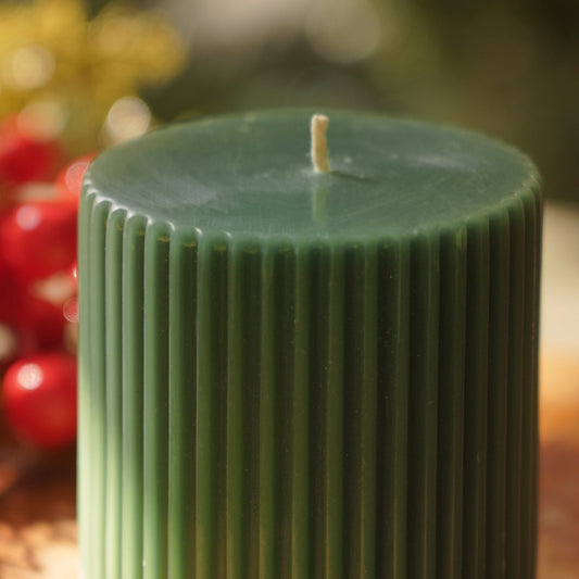 Green Ribbed Pillar Candle