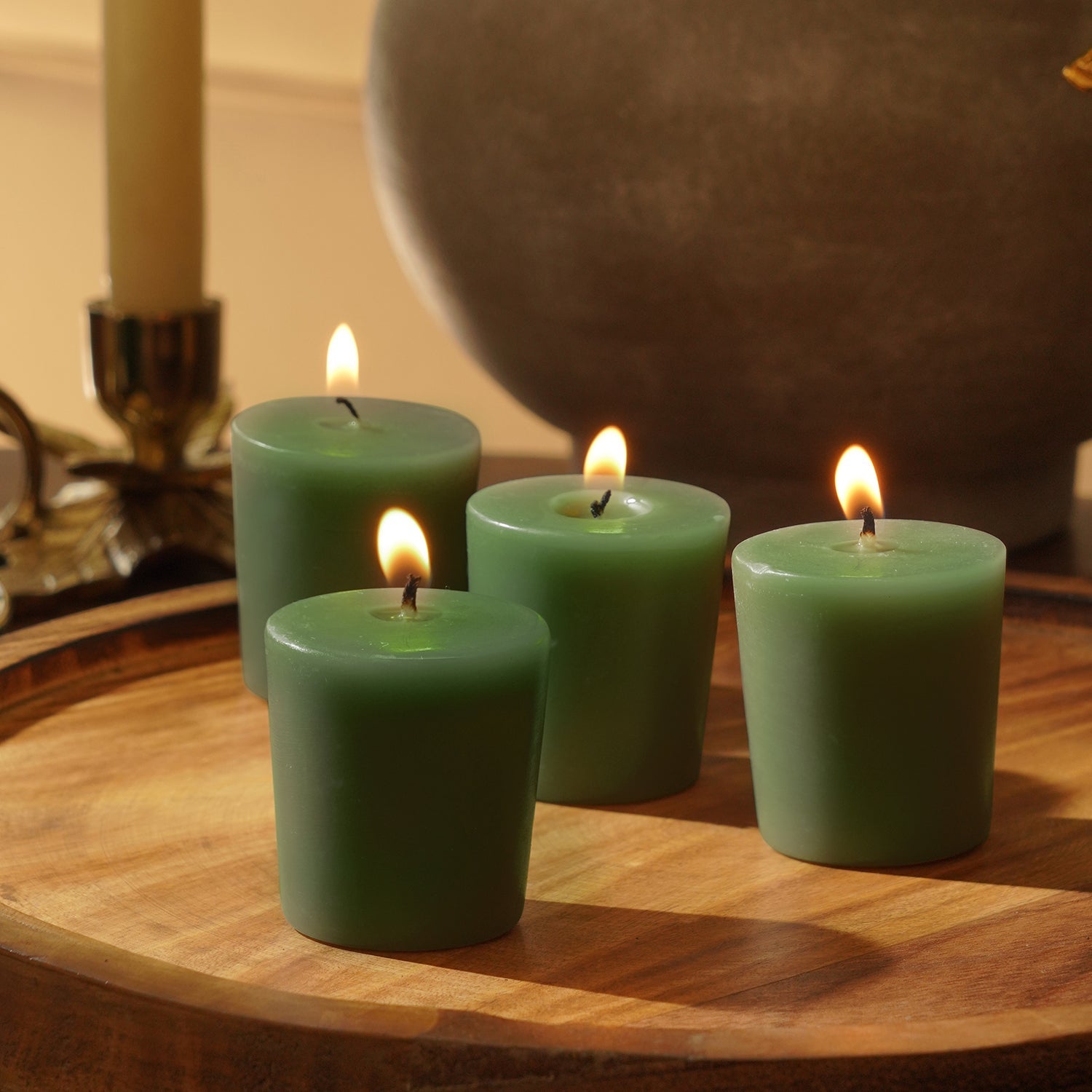 Set Of 4 Green Spiced Apple Votive Candles