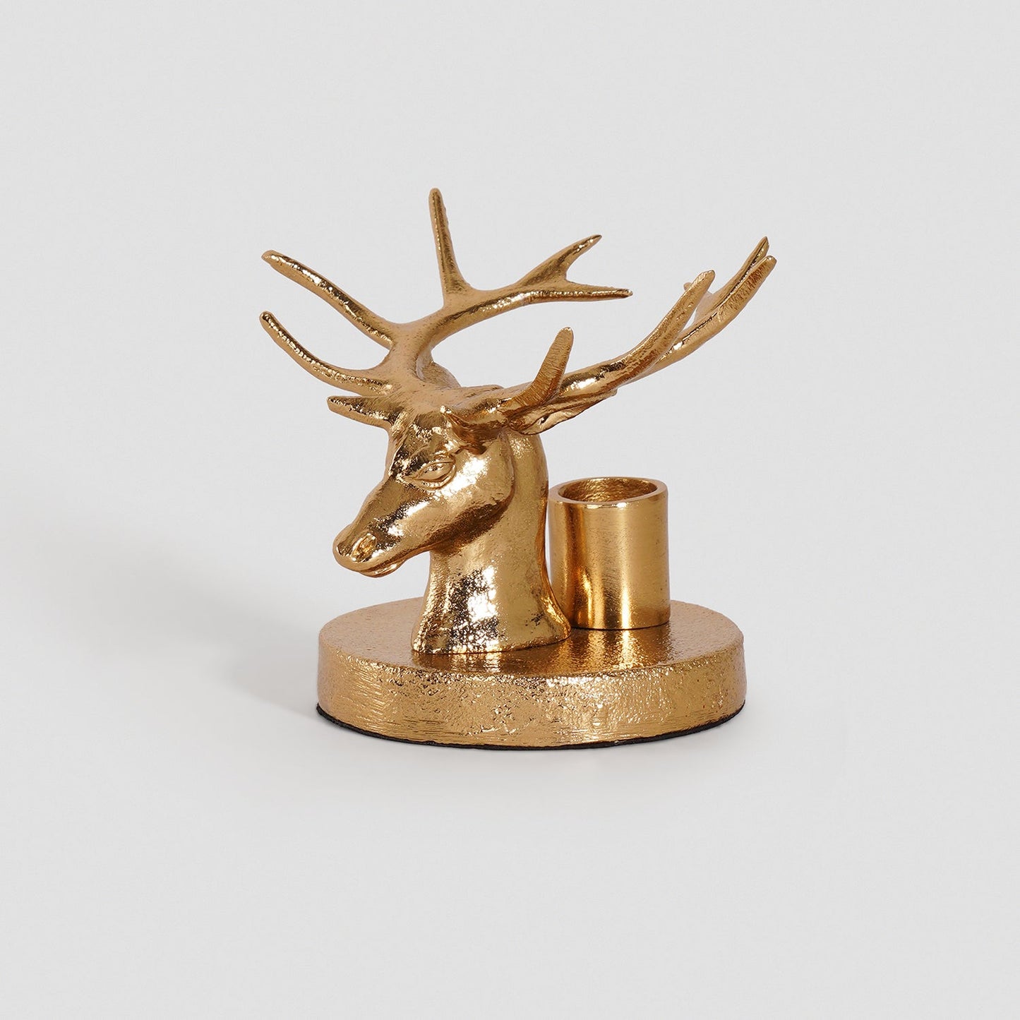 Gold Reindeer Head Tapper Metal Candle Stand