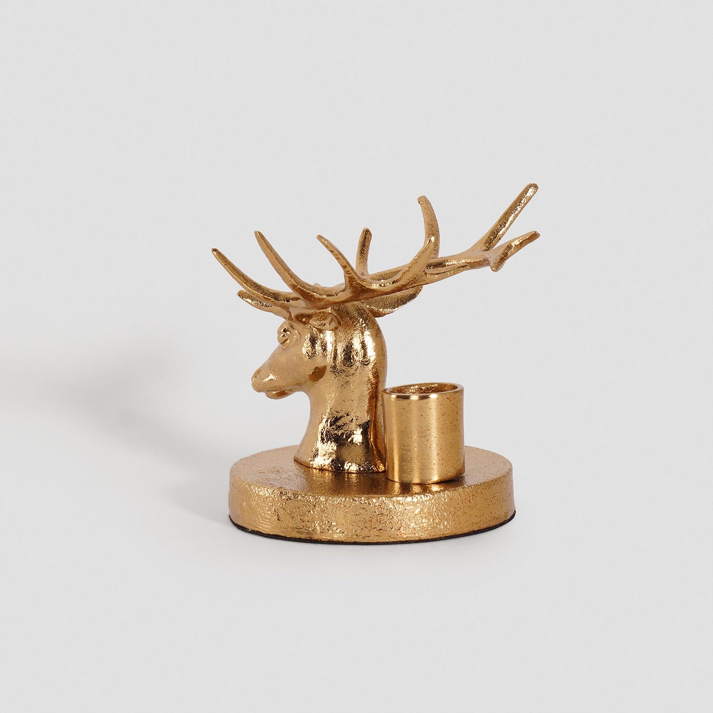Gold Reindeer Head Tapper Metal Candle Stand