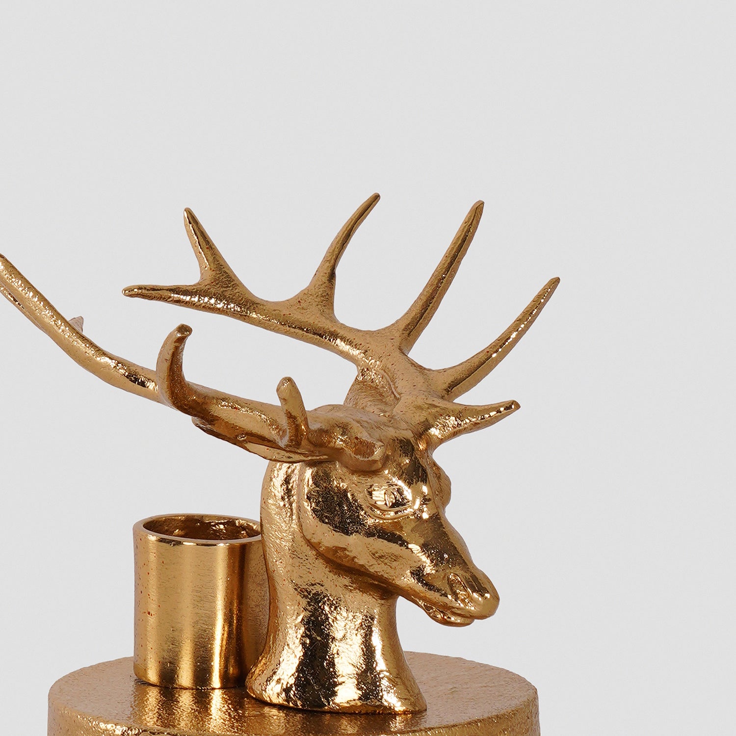 Gold Reindeer Head Tapper Metal Candle Stand