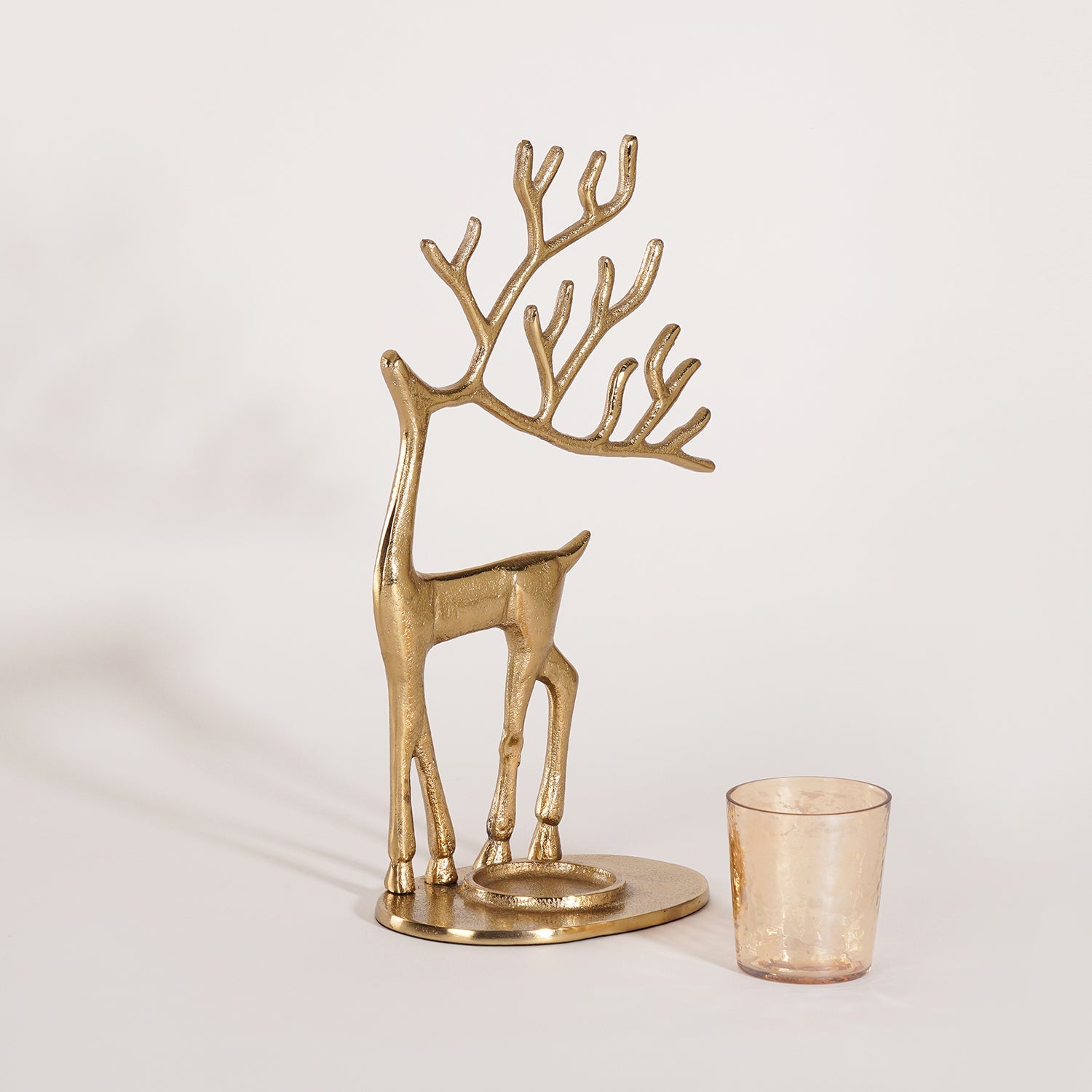 Gold Reindeer Metal Tealight Holder