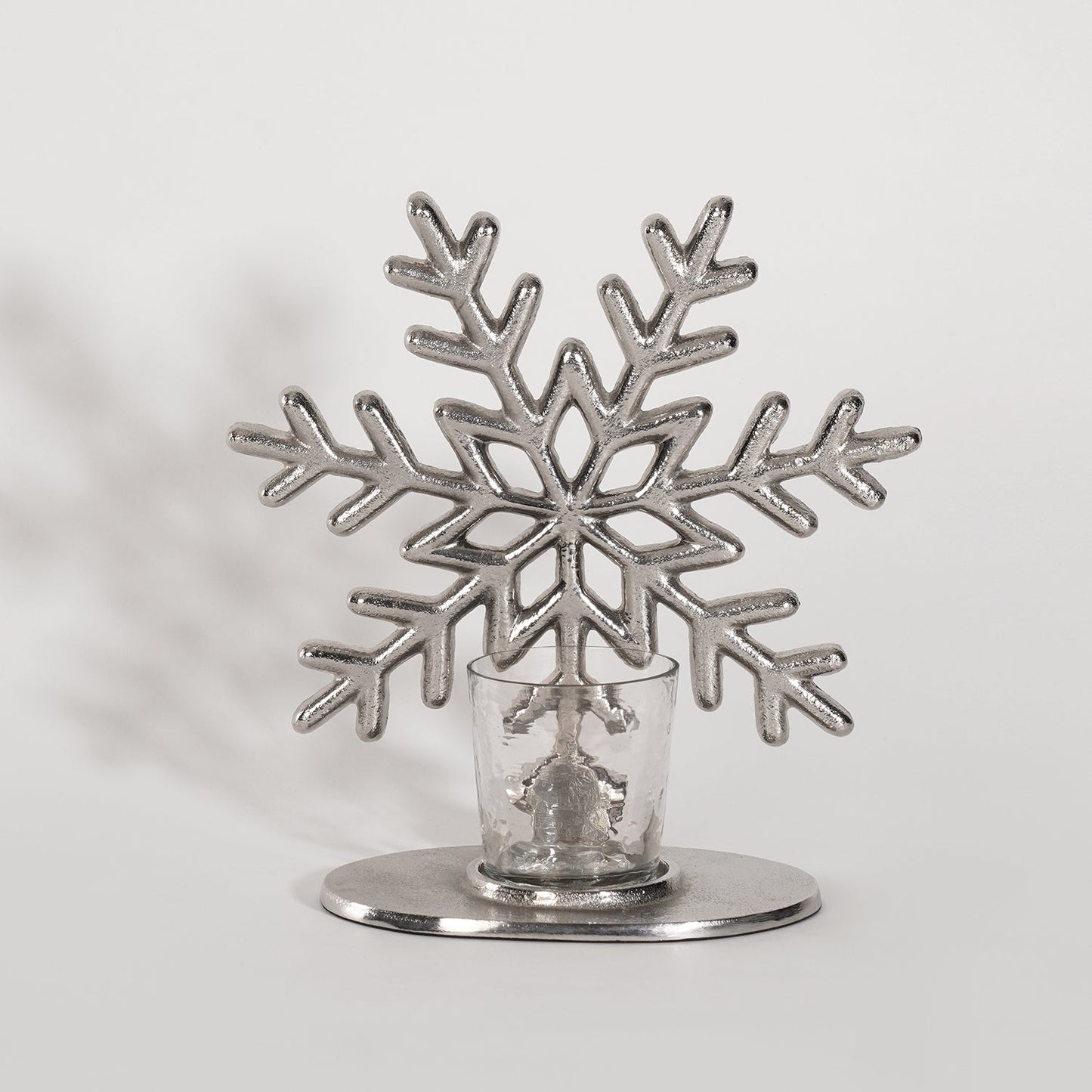 Silver Metal Snowflake with Hammered Tealight Holder