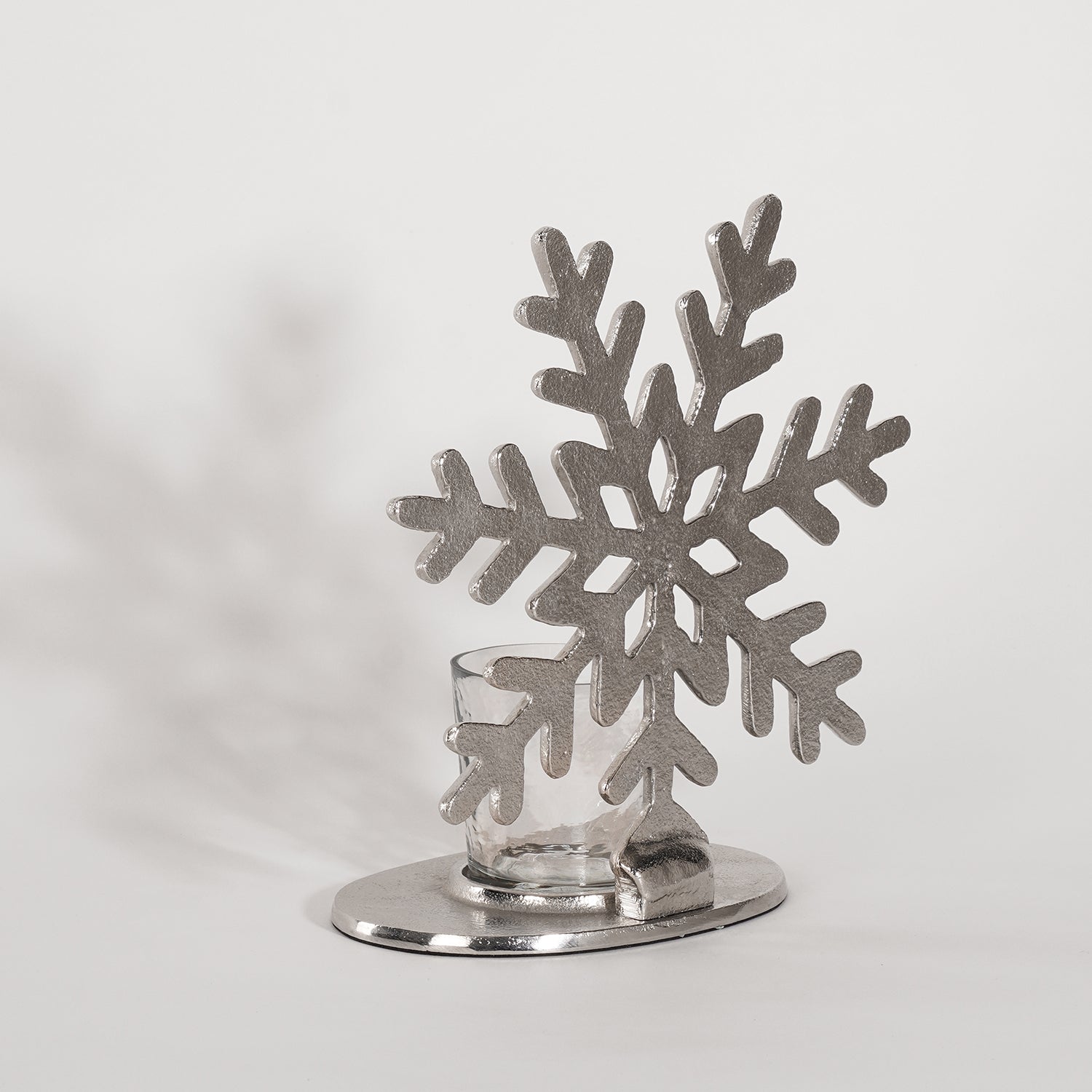 Silver Metal Snowflake with Hammered Tealight Holder