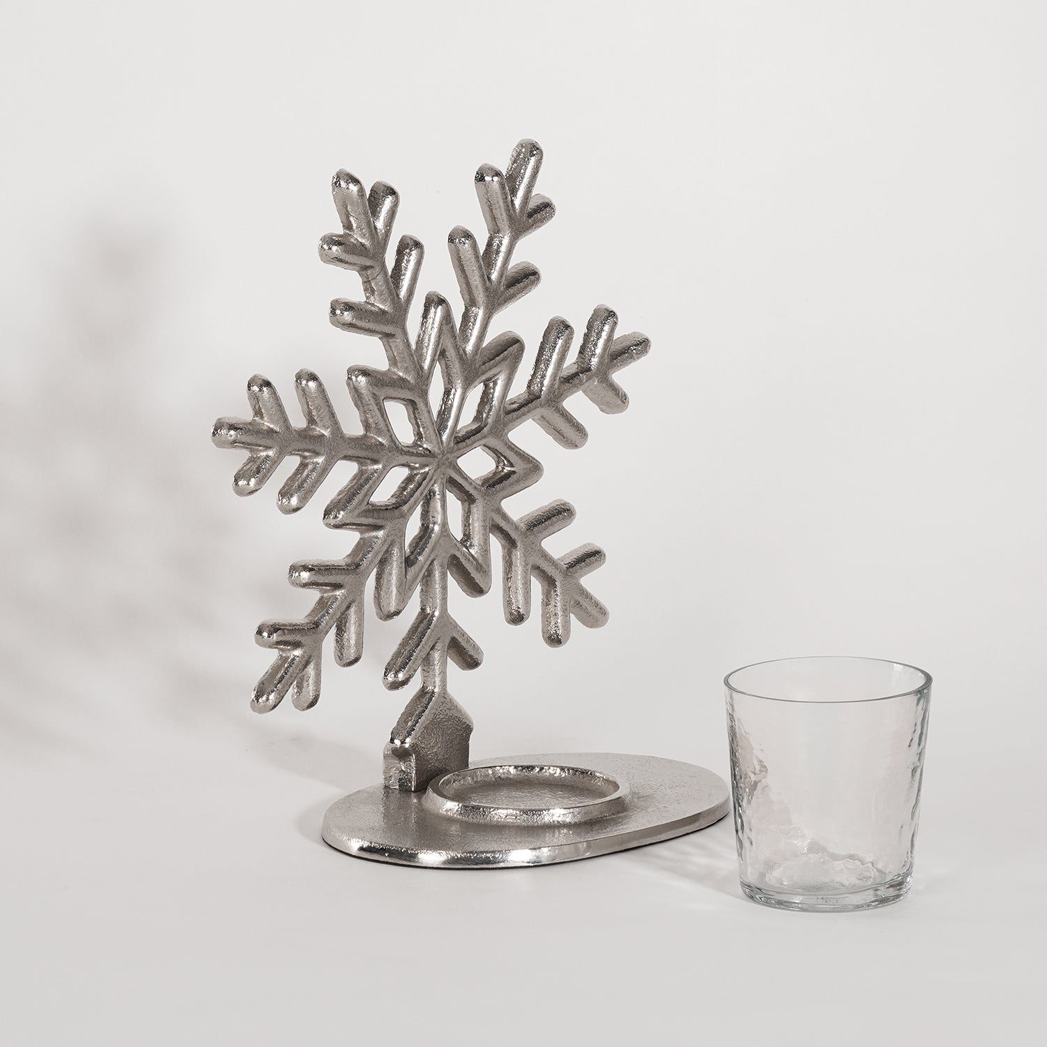 Silver Metal Snowflake with Hammered Tealight Holder