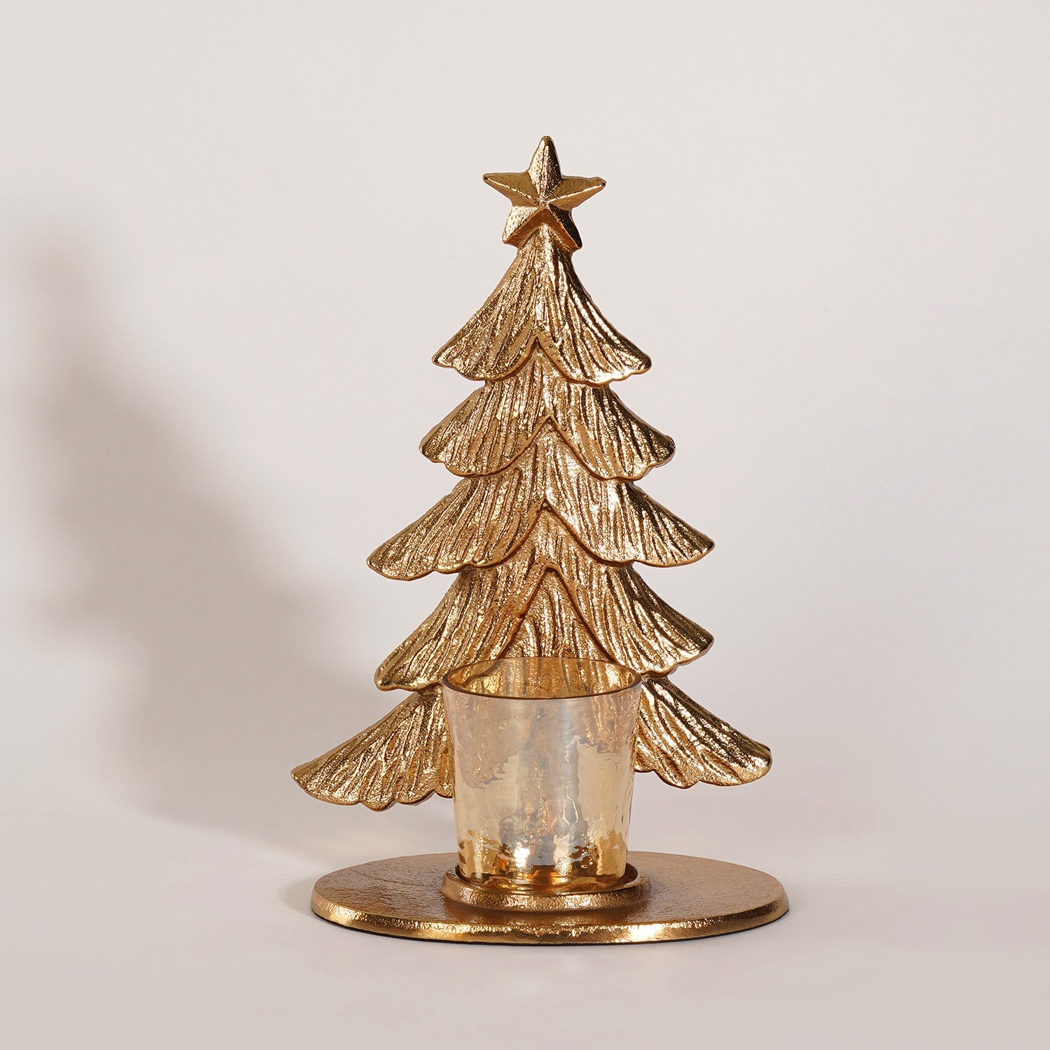 Gold Metal Christmas Tree with Hammered Tealight Holder