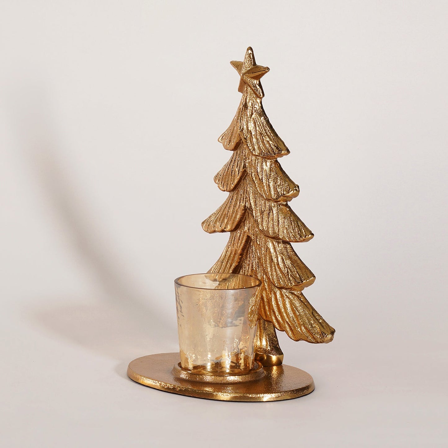 Gold Metal Christmas Tree with Hammered Tealight Holder