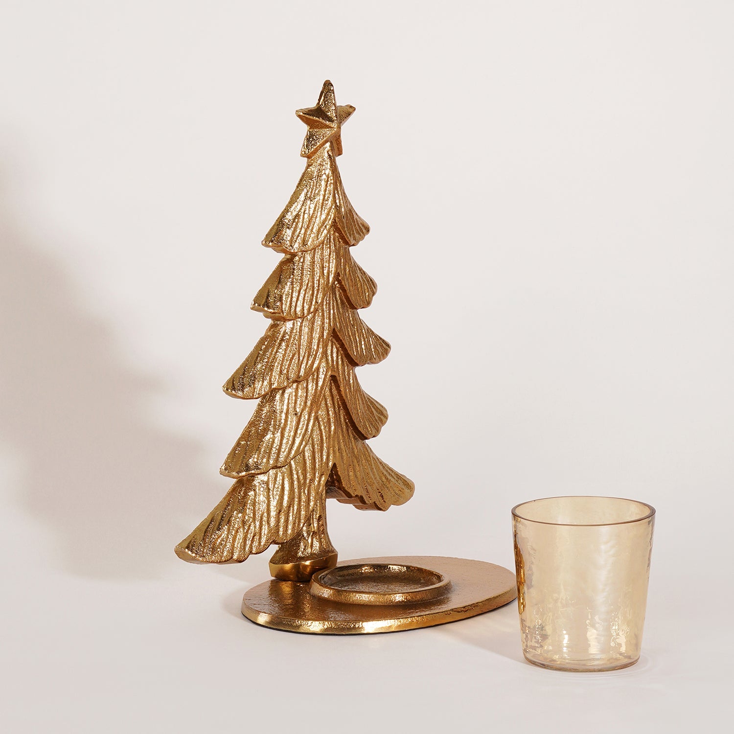 Gold Metal Christmas Tree with Hammered Tealight Holder