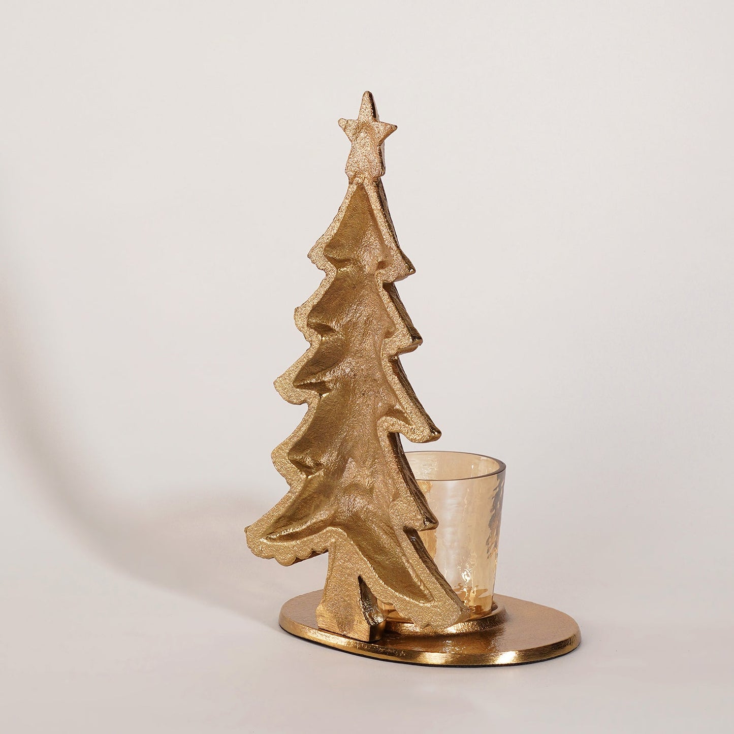 Gold Metal Christmas Tree with Hammered Tealight Holder