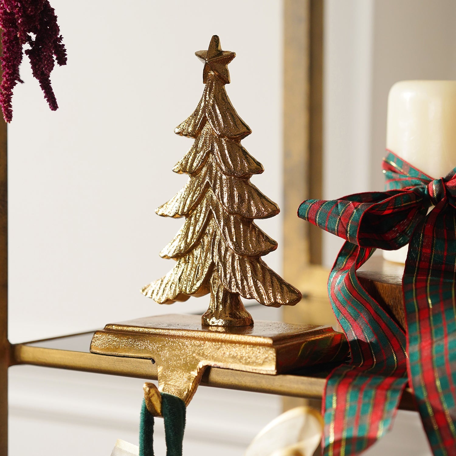 Gold Metal Christmas Tree Stocking Holder
