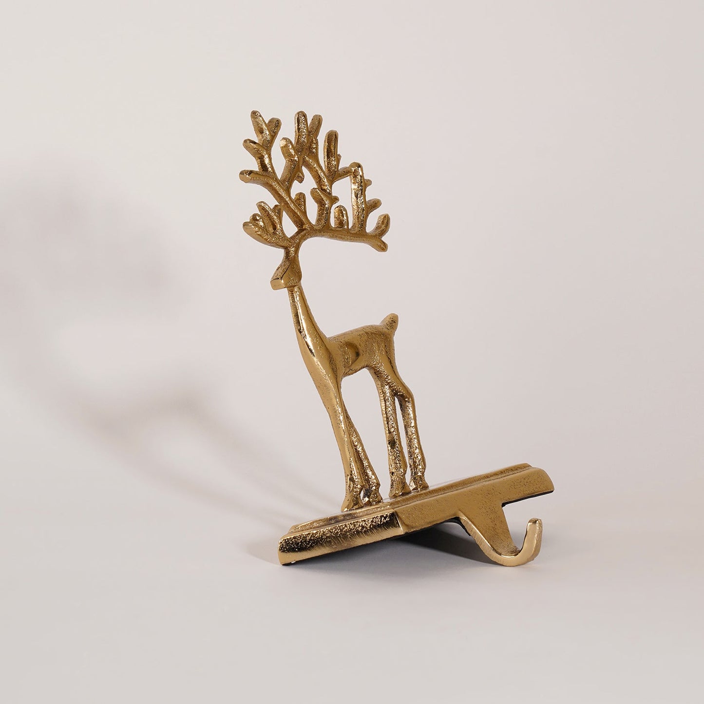 Gold Metal Reindeer Stocking Holder - Small