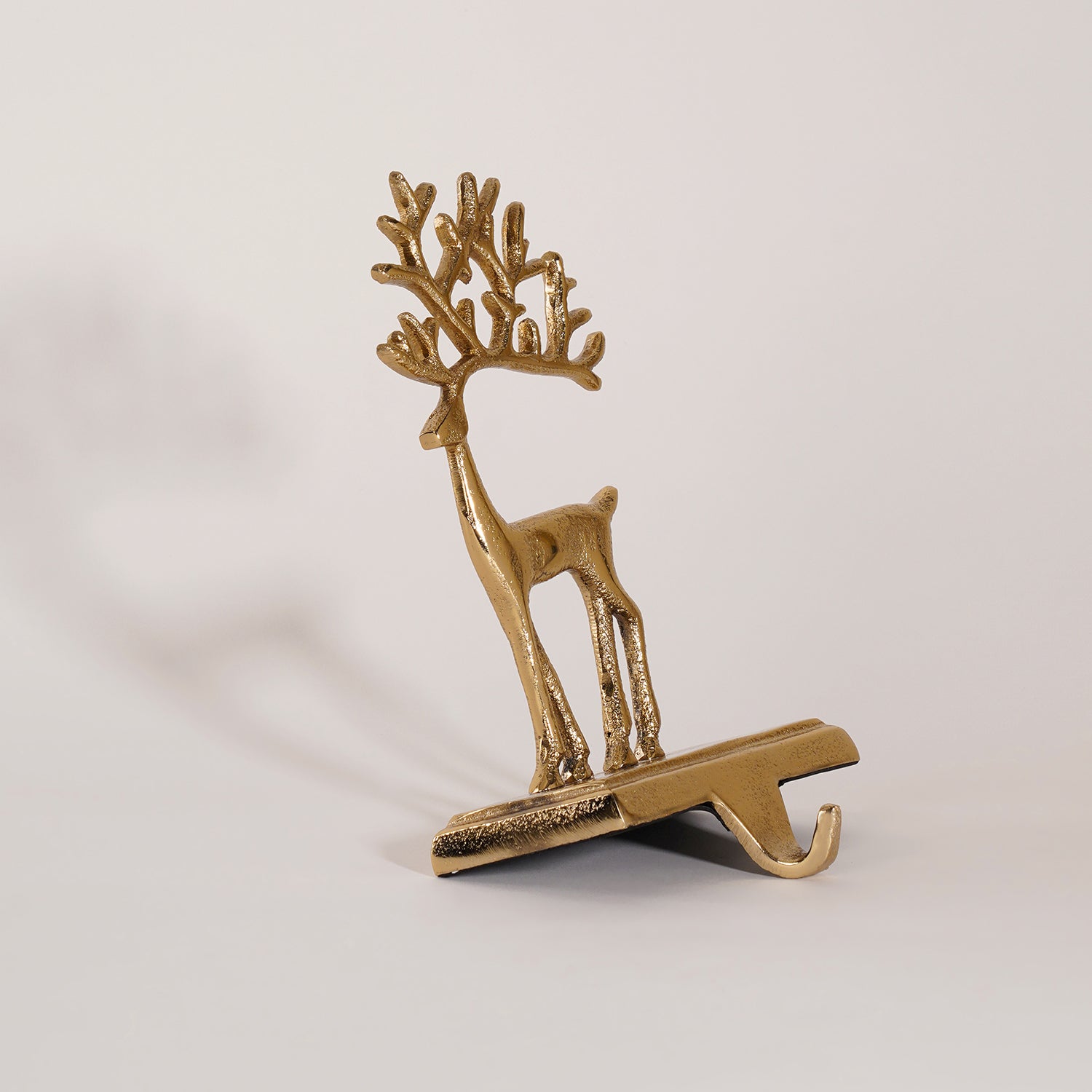 Gold Metal Reindeer Stocking Holder - Small