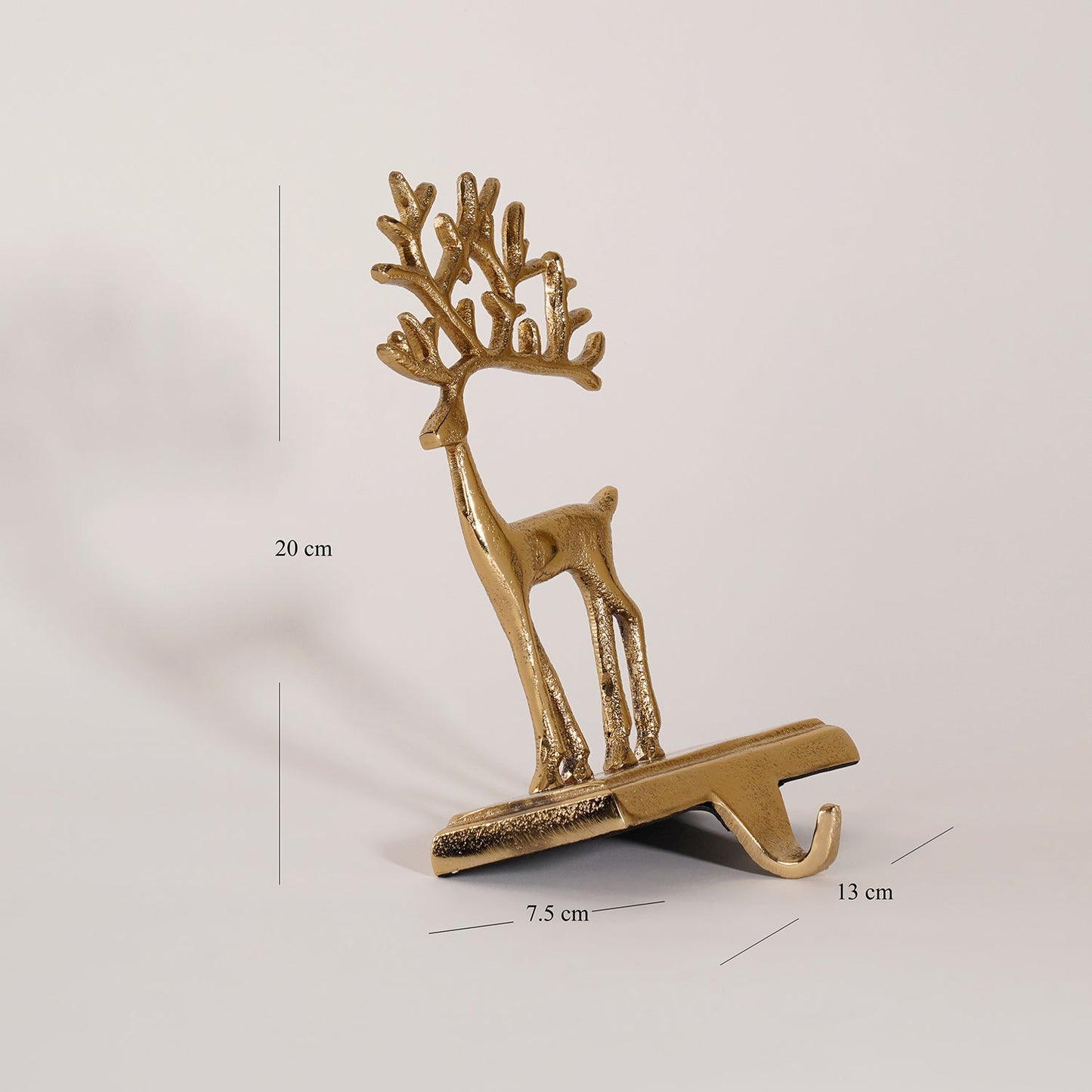 Gold Metal Reindeer Stocking Holder - Small
