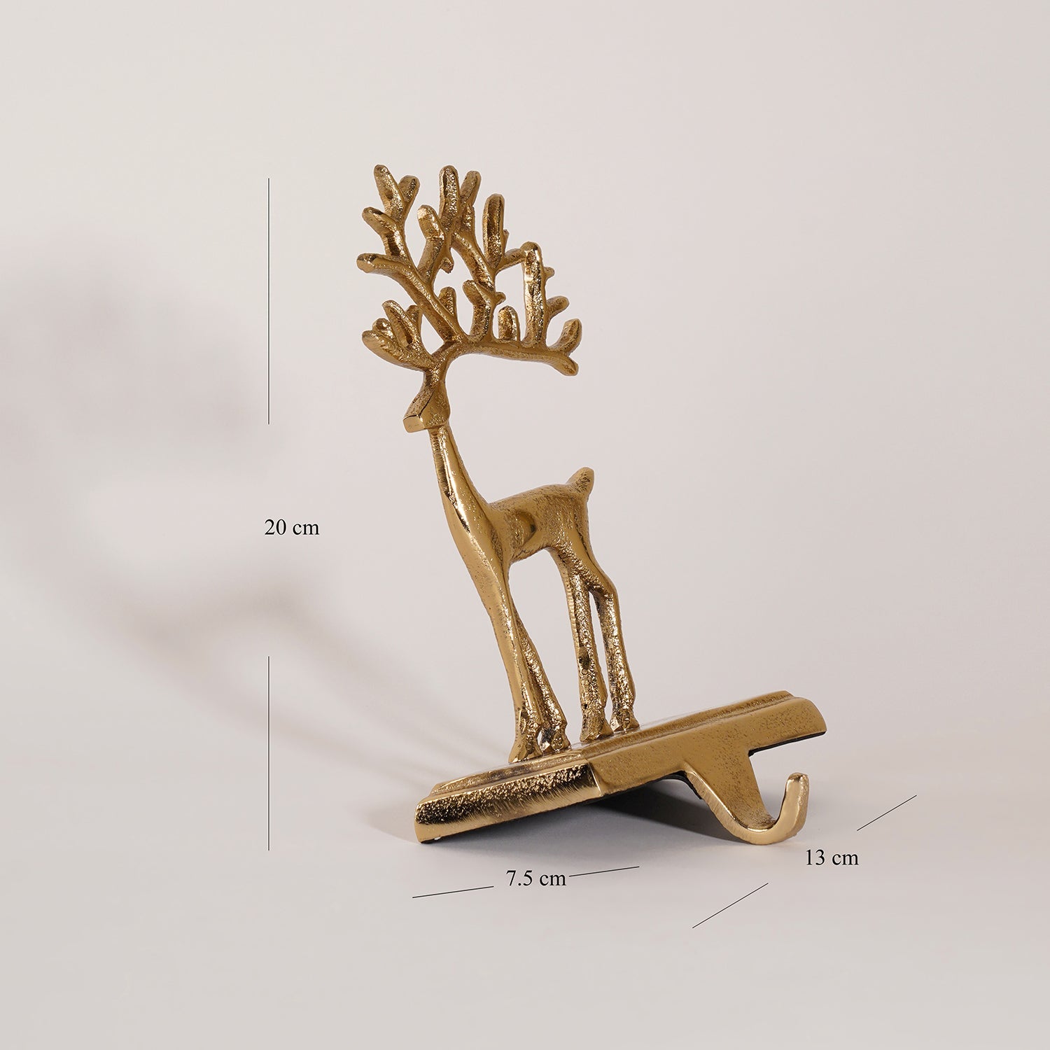 Gold Metal Reindeer Stocking Holder - Small