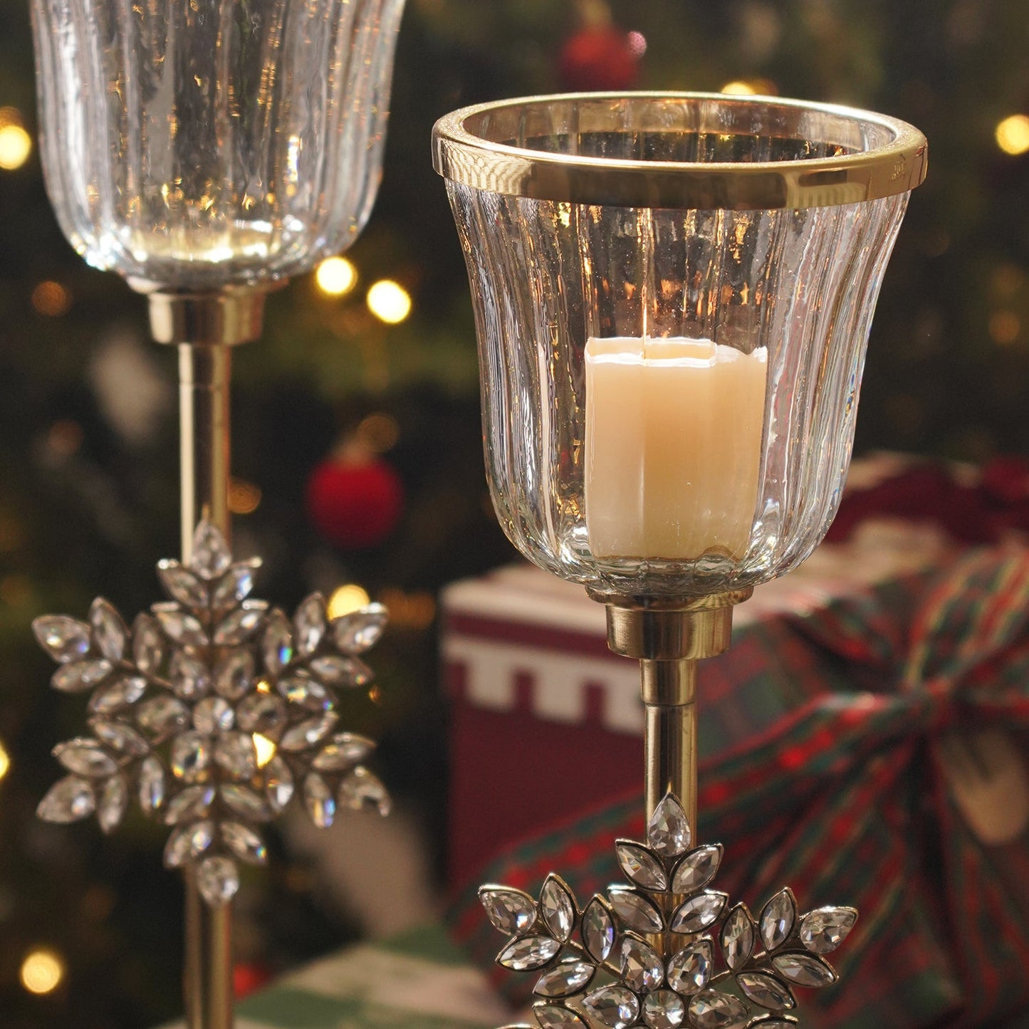 Gold Metal Hurricane with Embellished Snowflake - Small