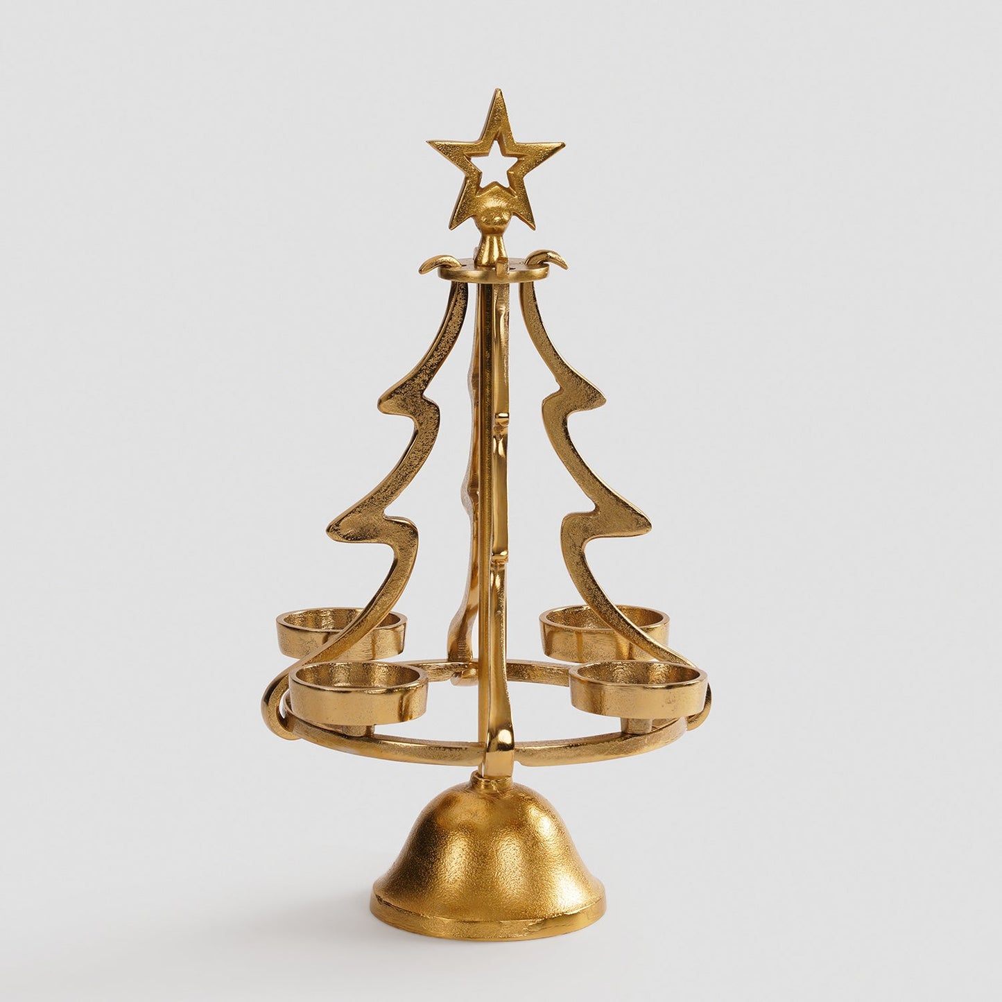Gold Metal 4 Slot Christmas Tree Tealight Holder