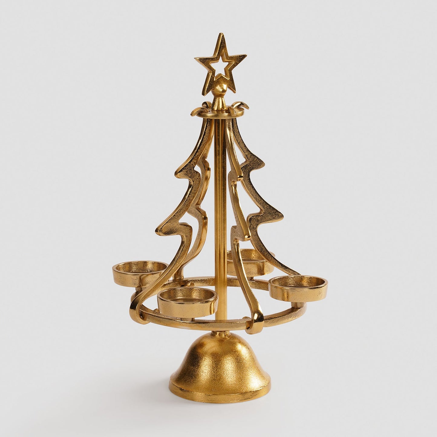 Gold Metal 4 Slot Christmas Tree Tealight Holder