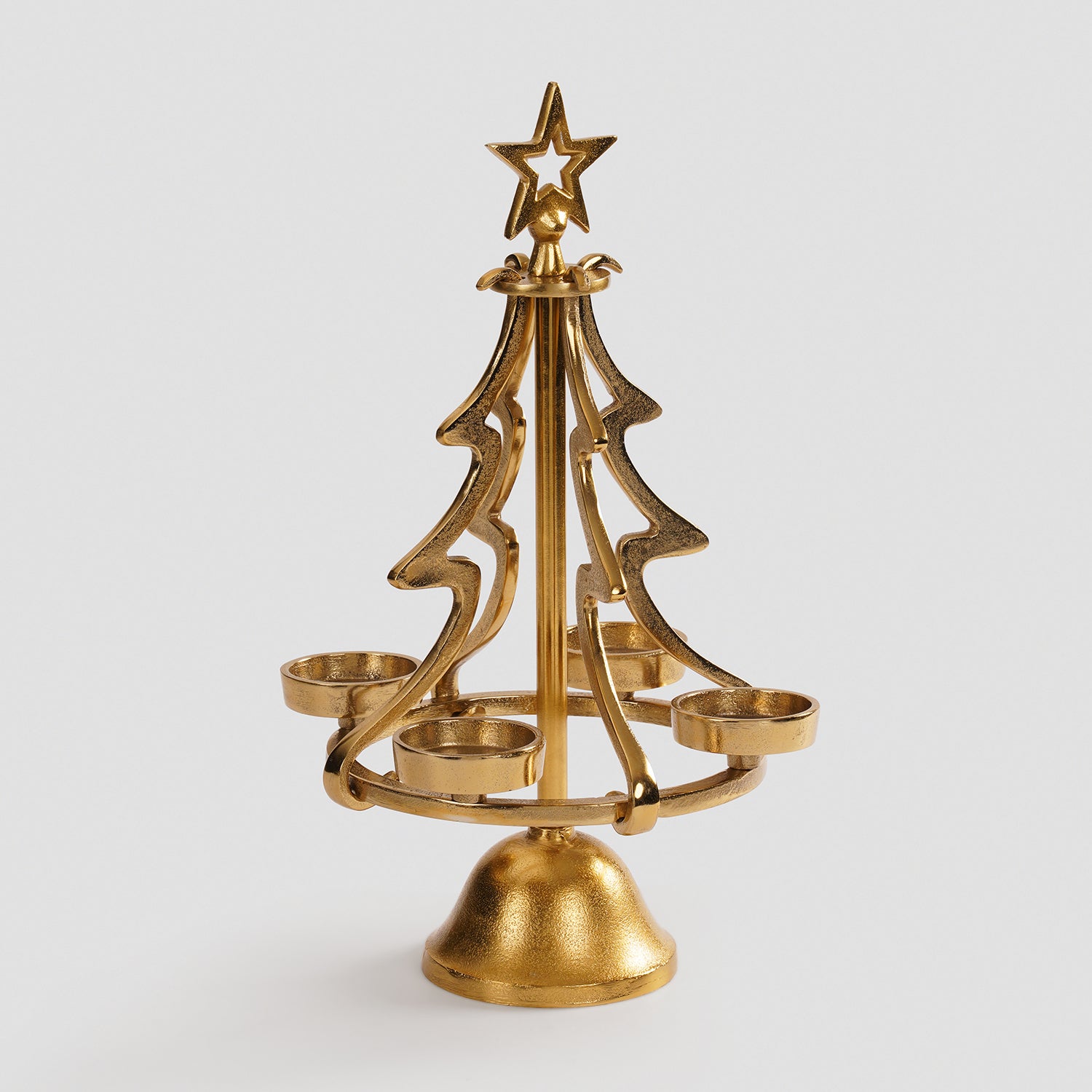 Gold Metal 4 Slot Christmas Tree Tealight Holder