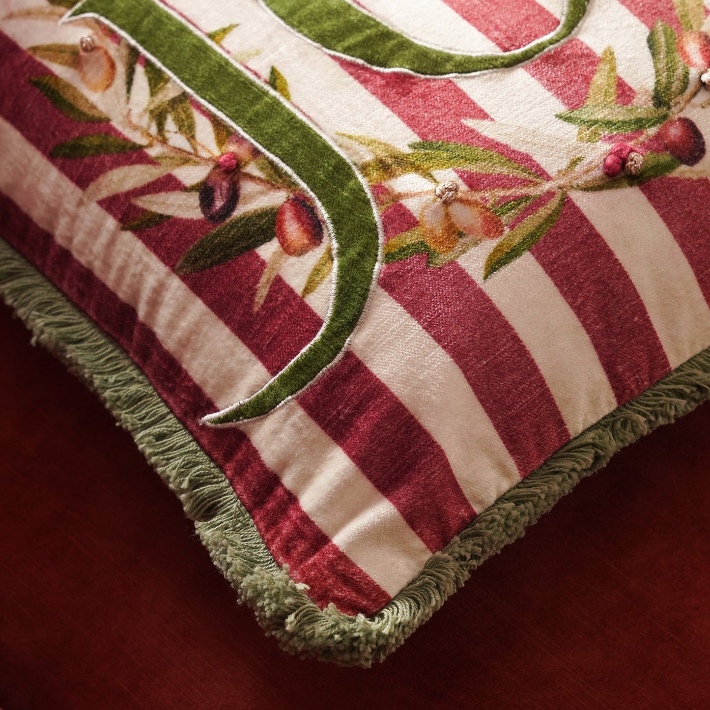 Red Striped Joy Printed Square Cushion Cover