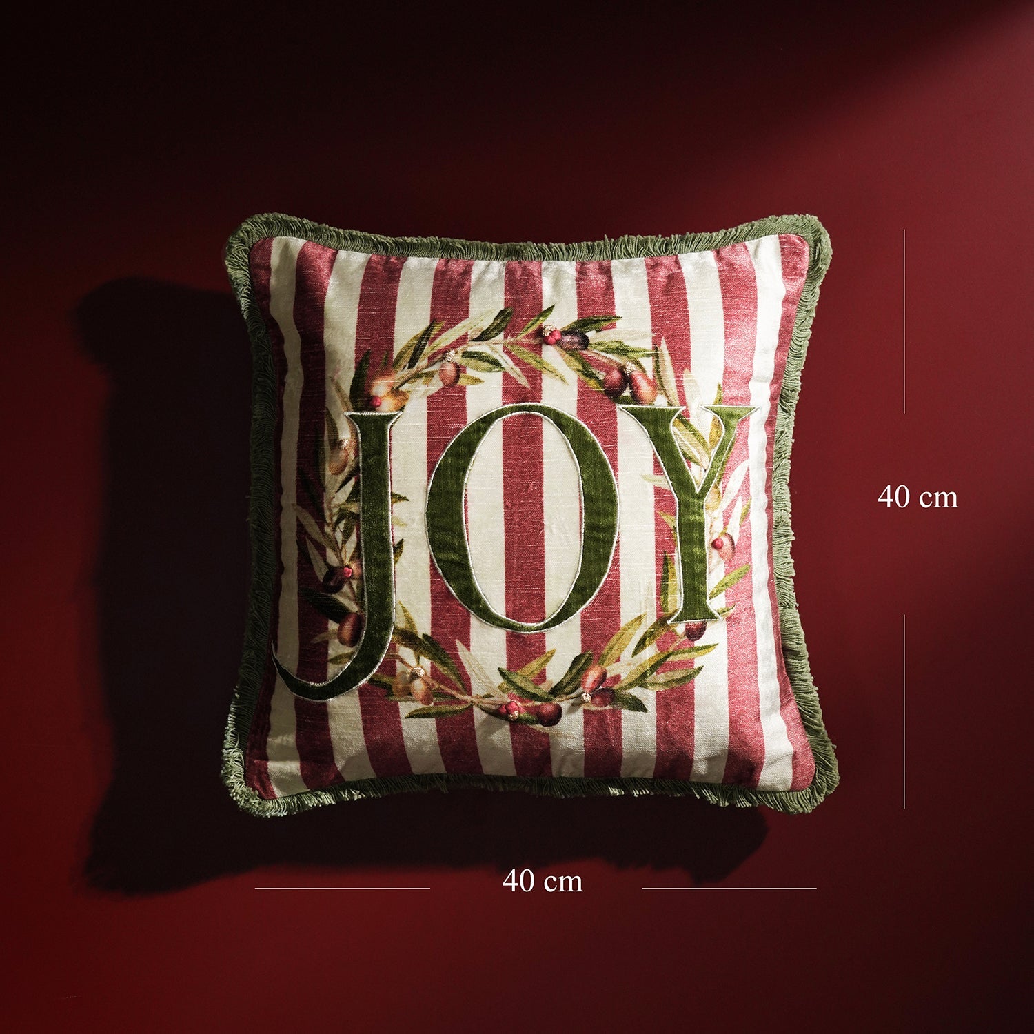 Red Striped Joy Printed Square Cushion Cover