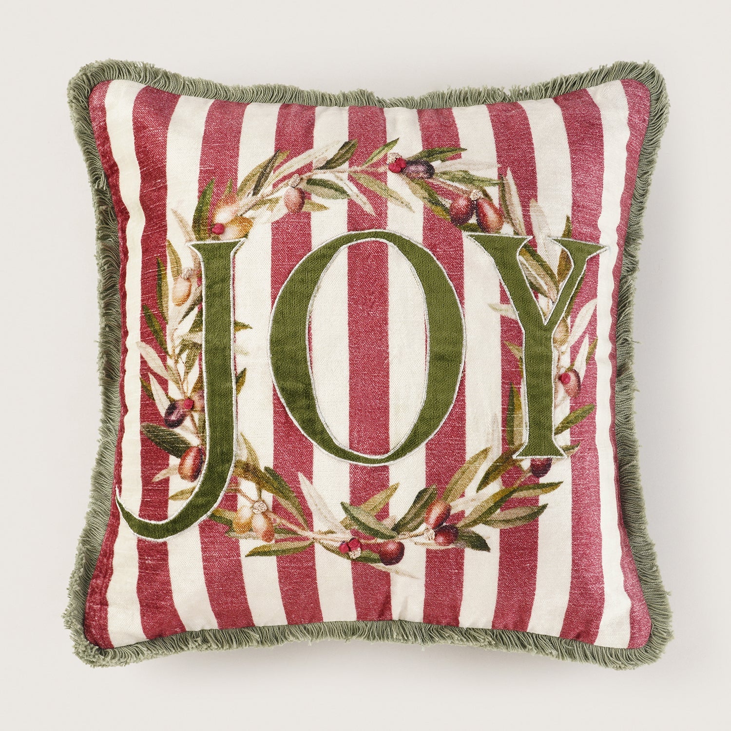 Red Striped Joy Printed Square Cushion Cover