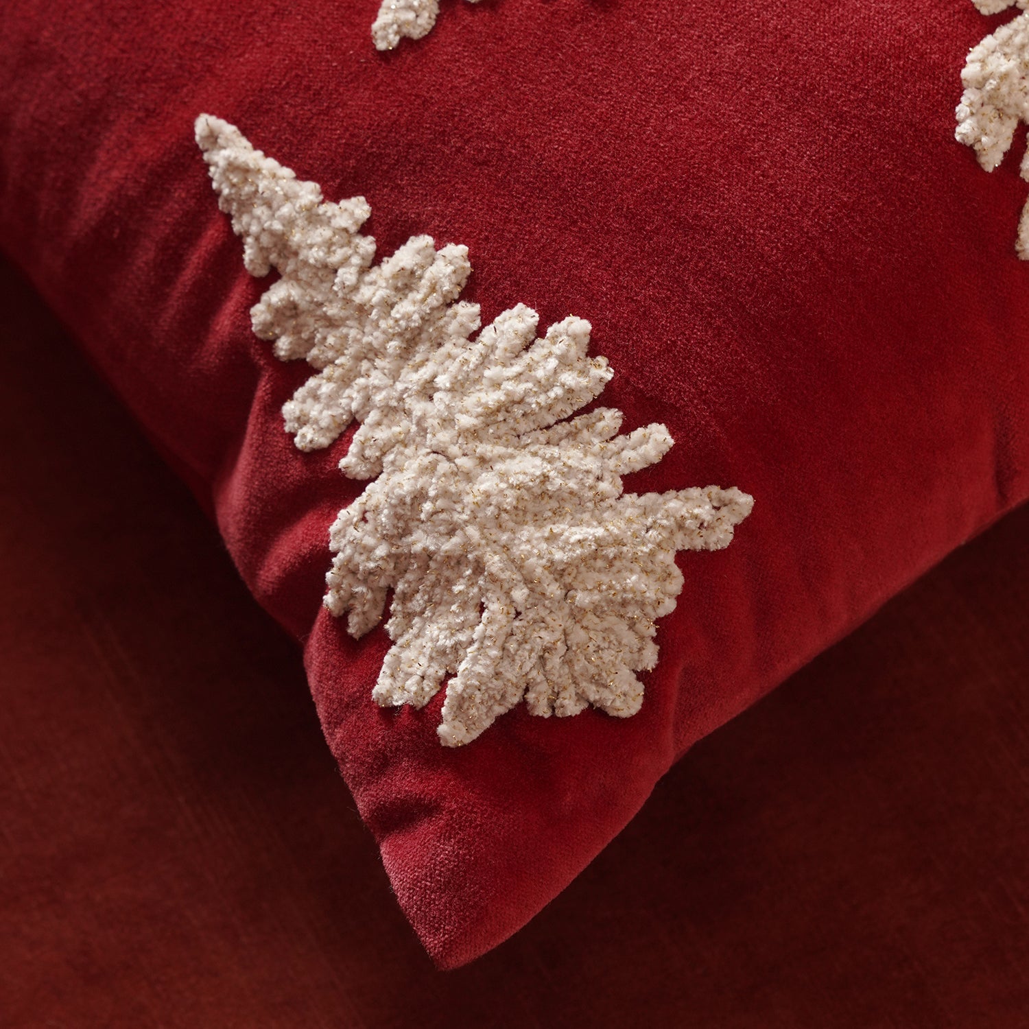 Red Christmas Tree Embroidered Square Cushion Cover