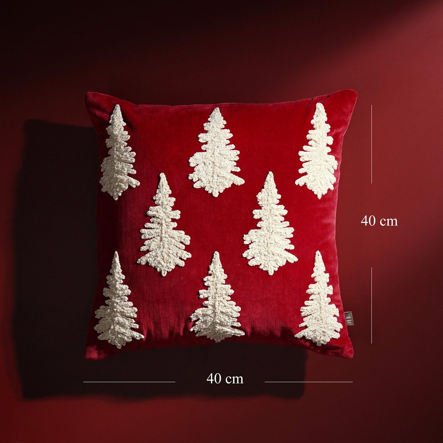 Red Christmas Tree Embroidered Square Cushion Cover