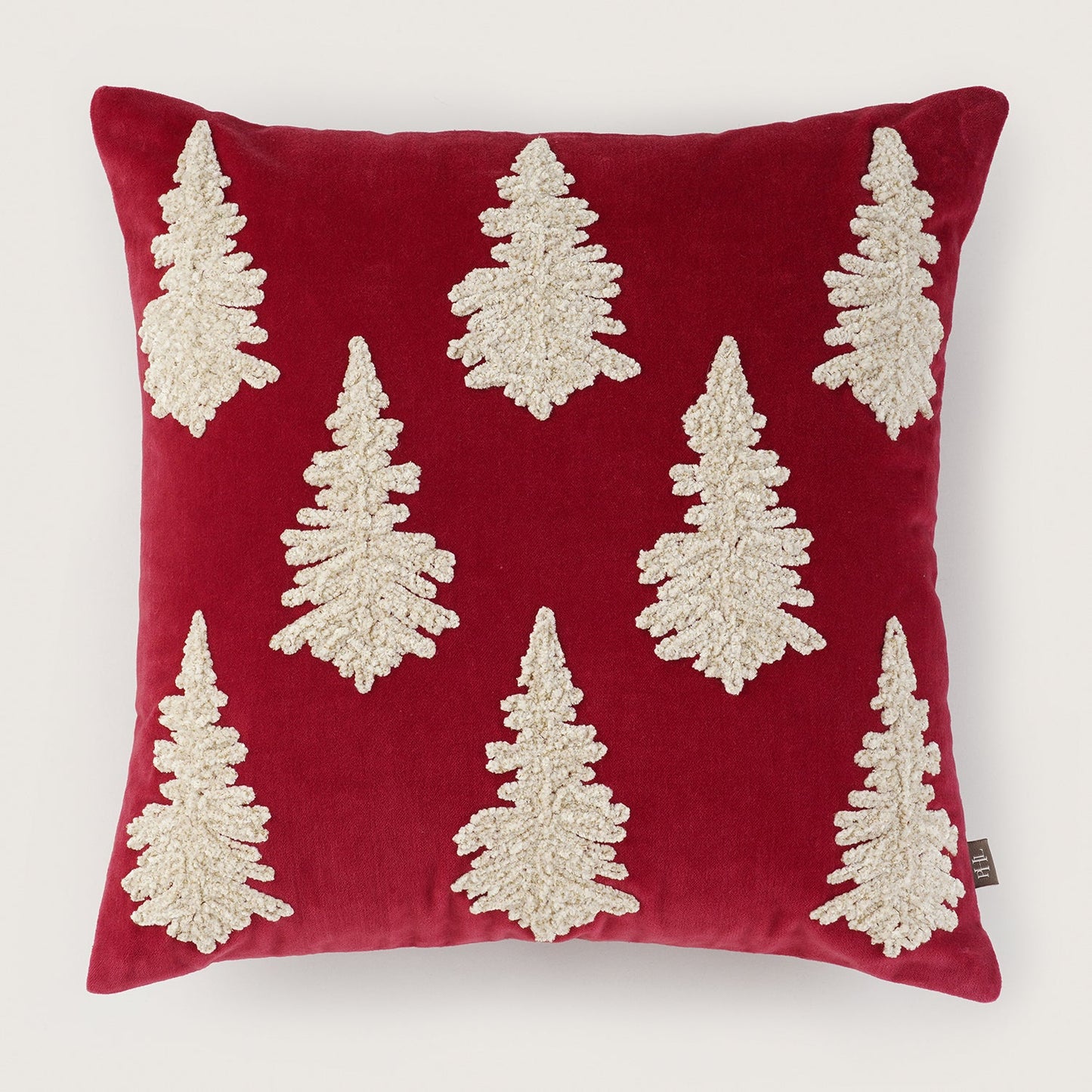 Red Christmas Tree Embroidered Square Cushion Cover
