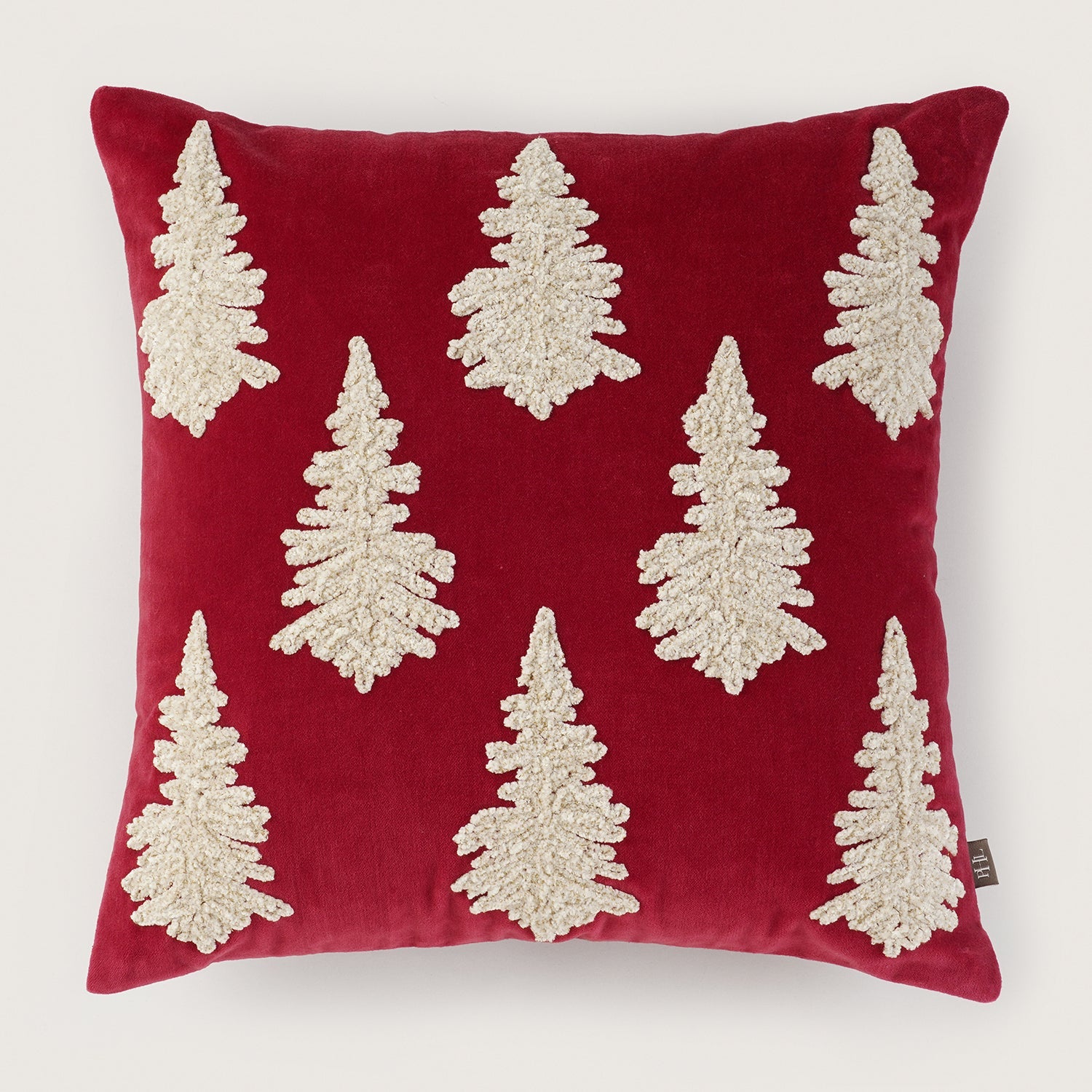 Red Christmas Tree Embroidered Square Cushion Cover
