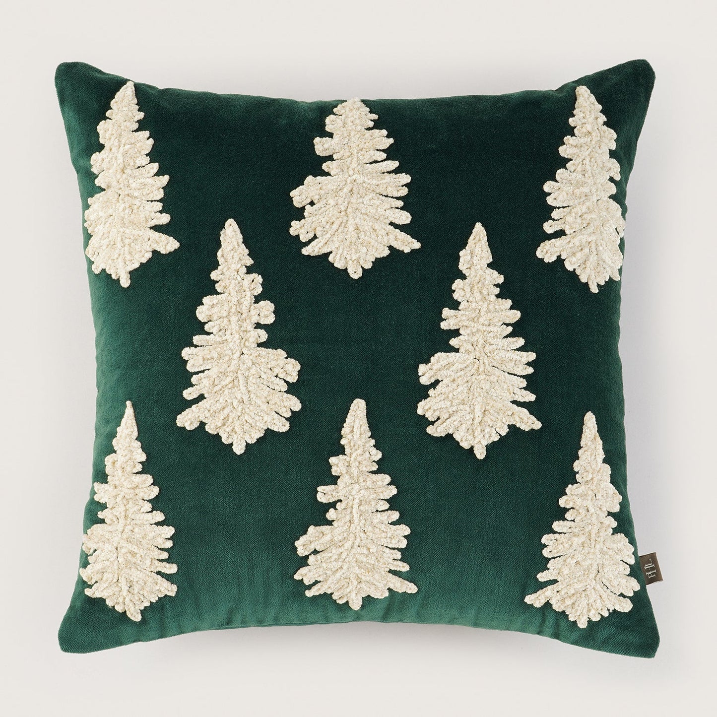 Green Christmas Tree Embroidered Square Cushion Cover