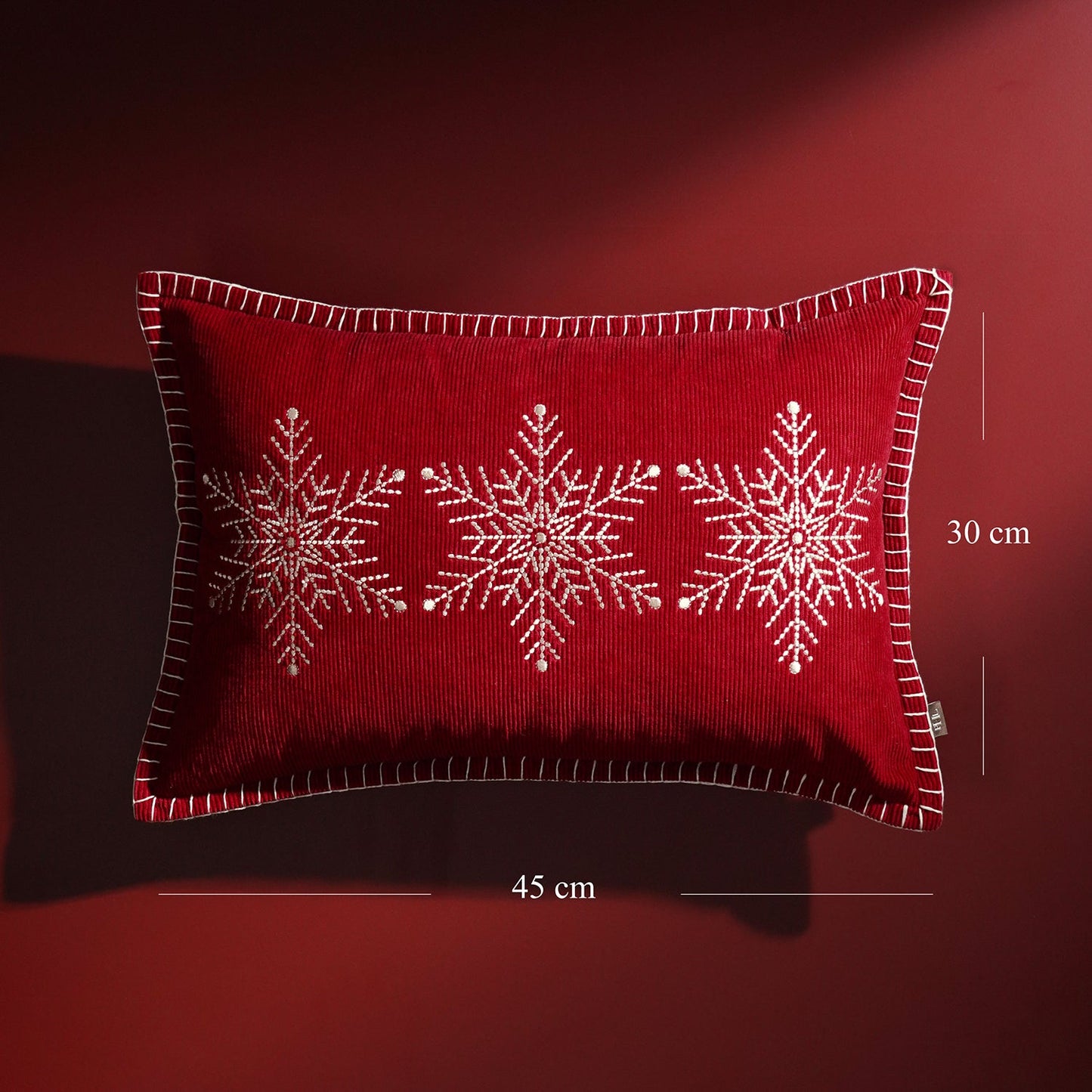 Red Snowflake Embroidered Cushion Cover