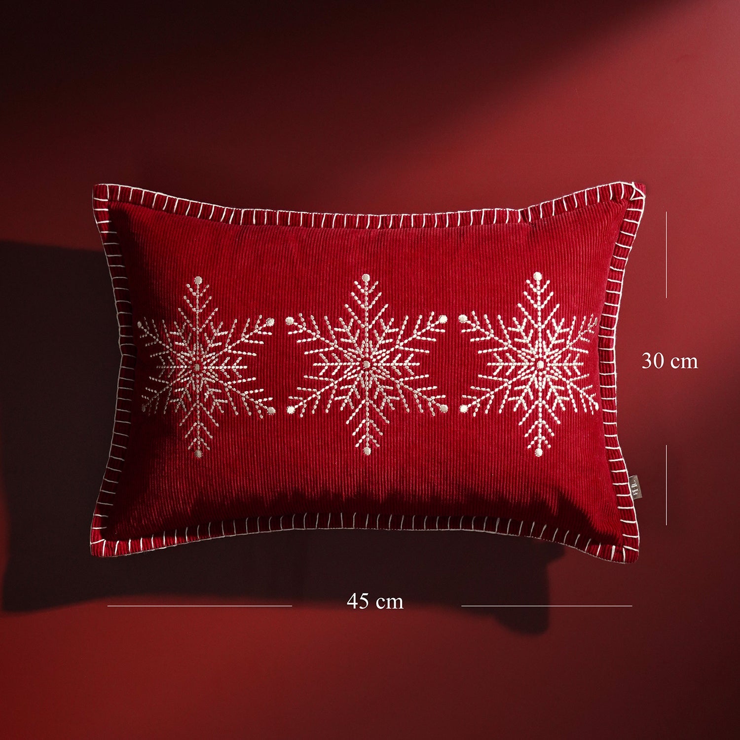 Red Snowflake Embroidered Cushion Cover