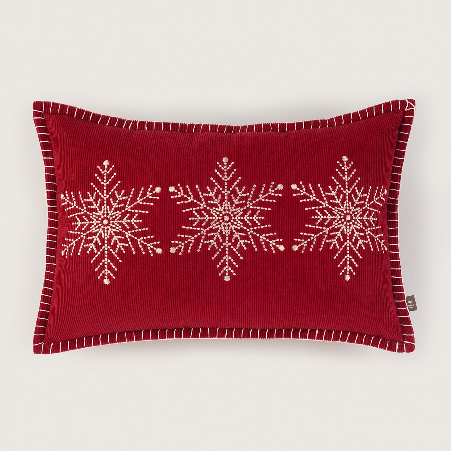 Red Snowflake Embroidered Cushion Cover