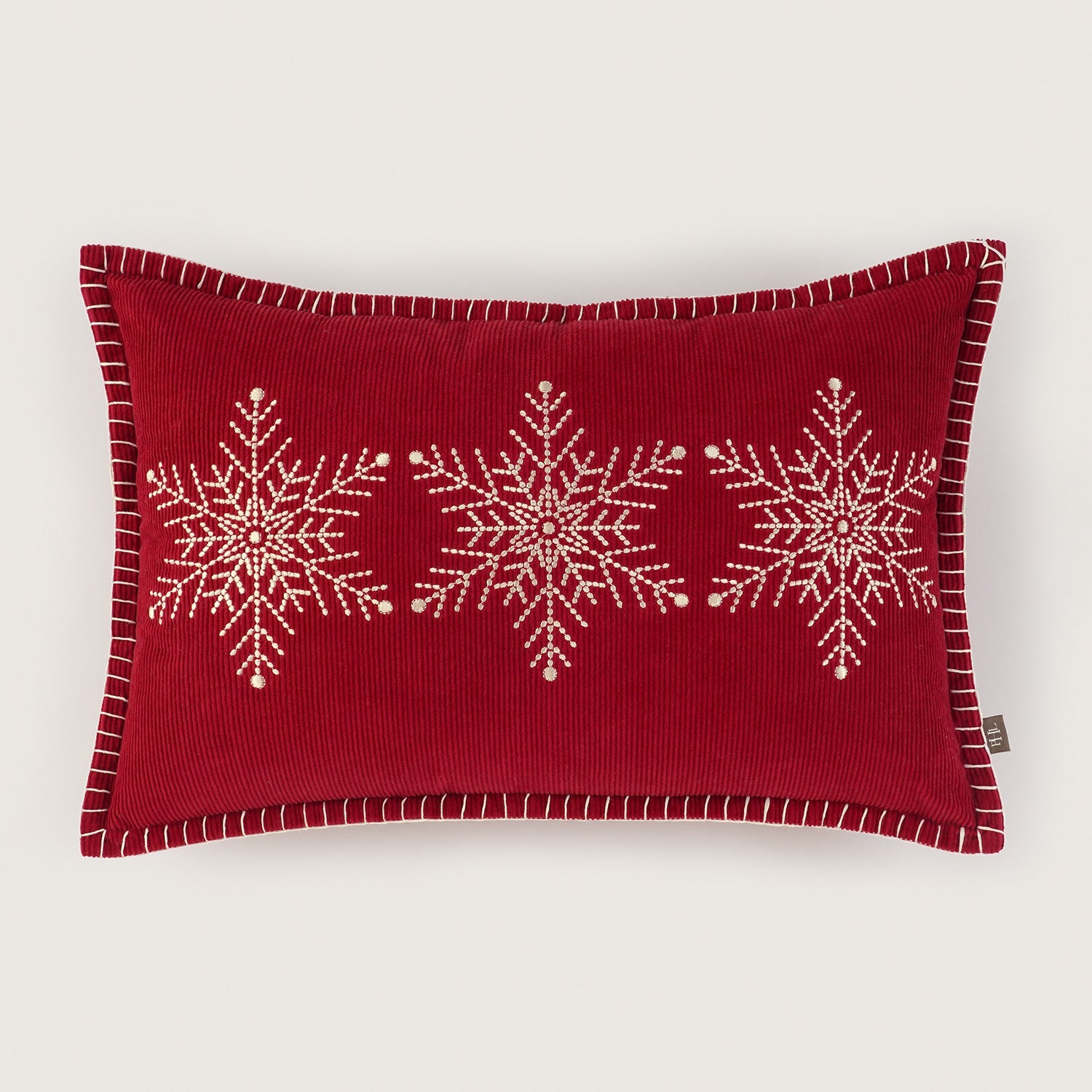 Red Snowflake Embroidered Cushion Cover