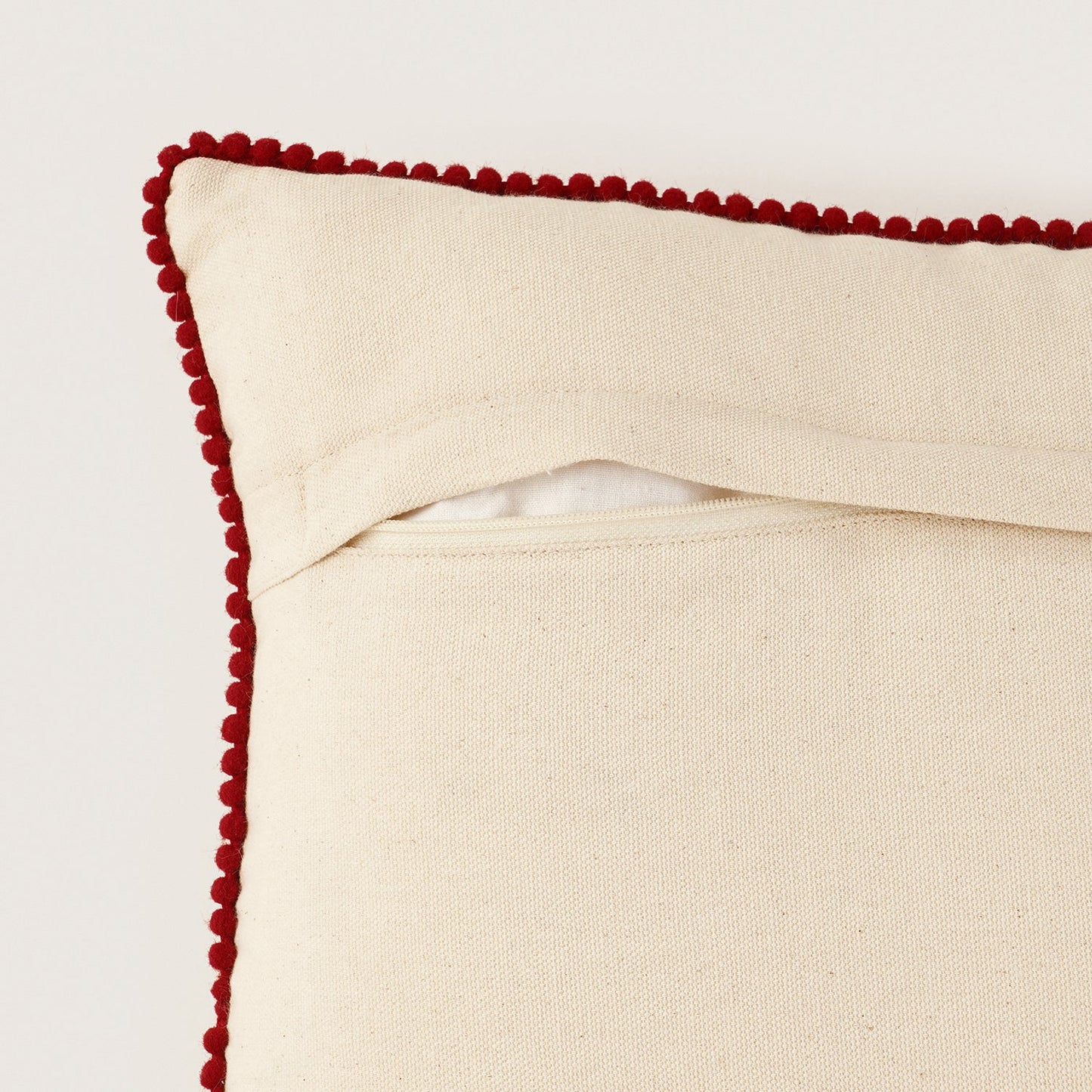 Beige Sleigh Embroidered Square Cushion Cover