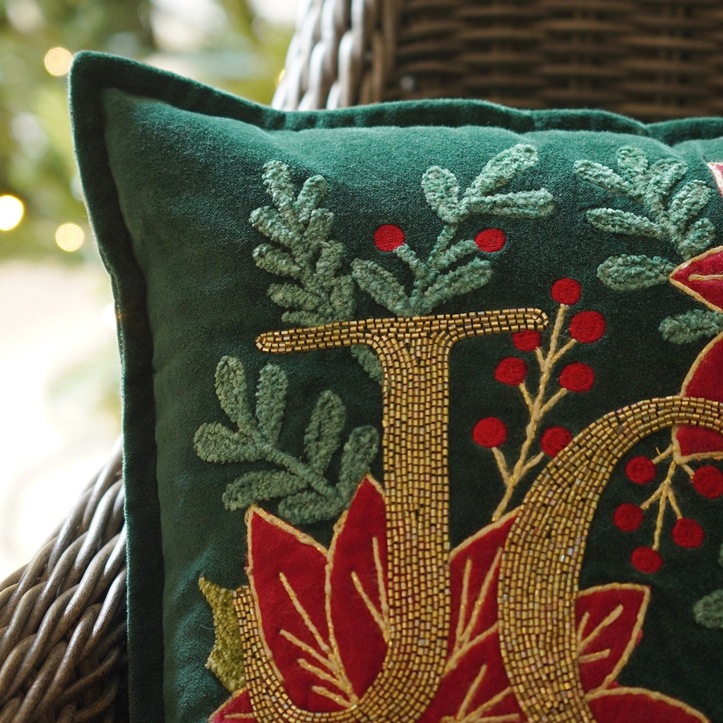 Green Joy Embroidered Square Cushion Cover