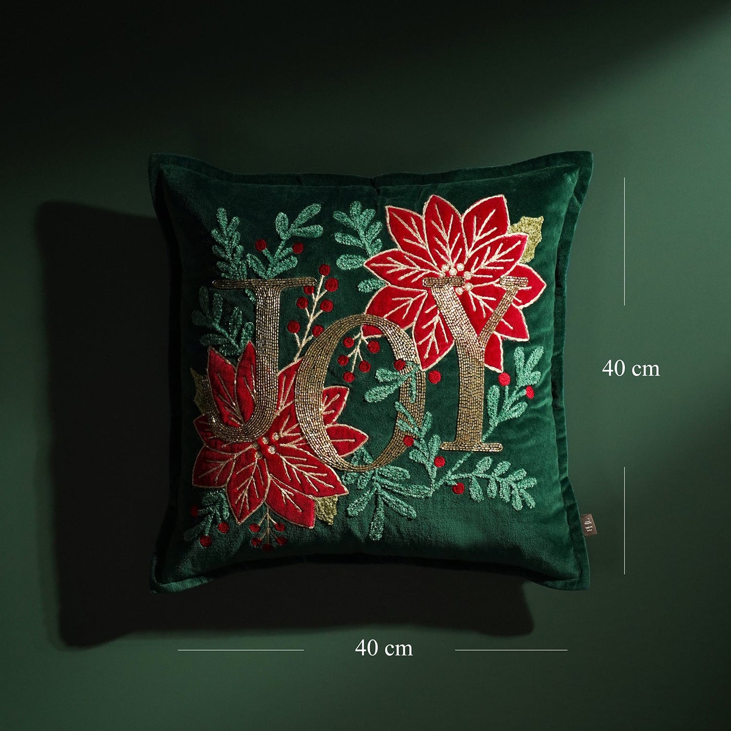 Green Joy Embroidered Square Cushion Cover