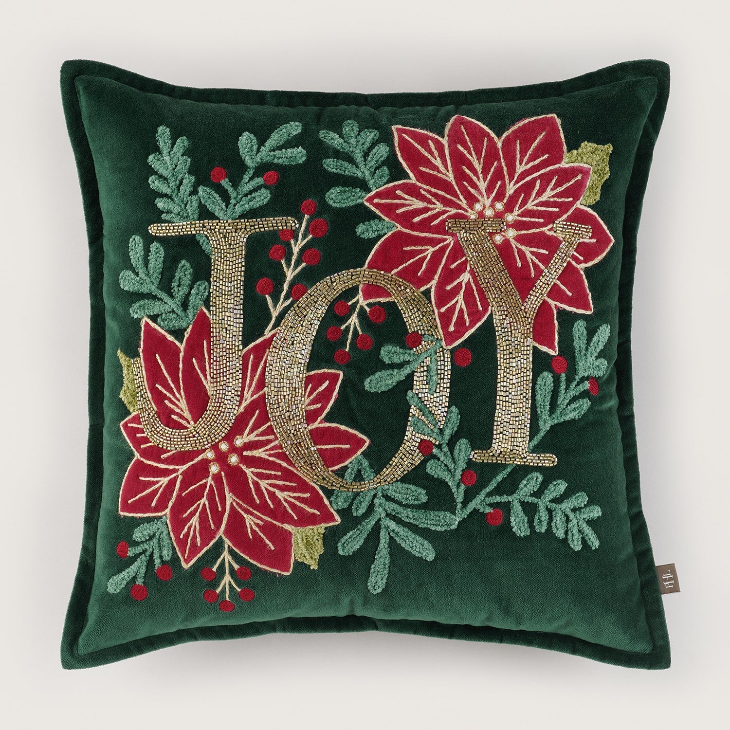 Green Joy Embroidered Square Cushion Cover