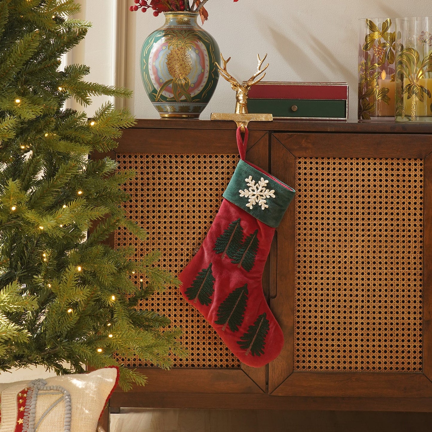 Red Embroidered Velvet Stocking