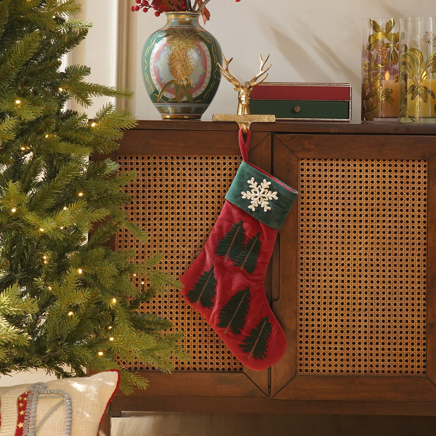 Red Embroidered Velvet Stocking