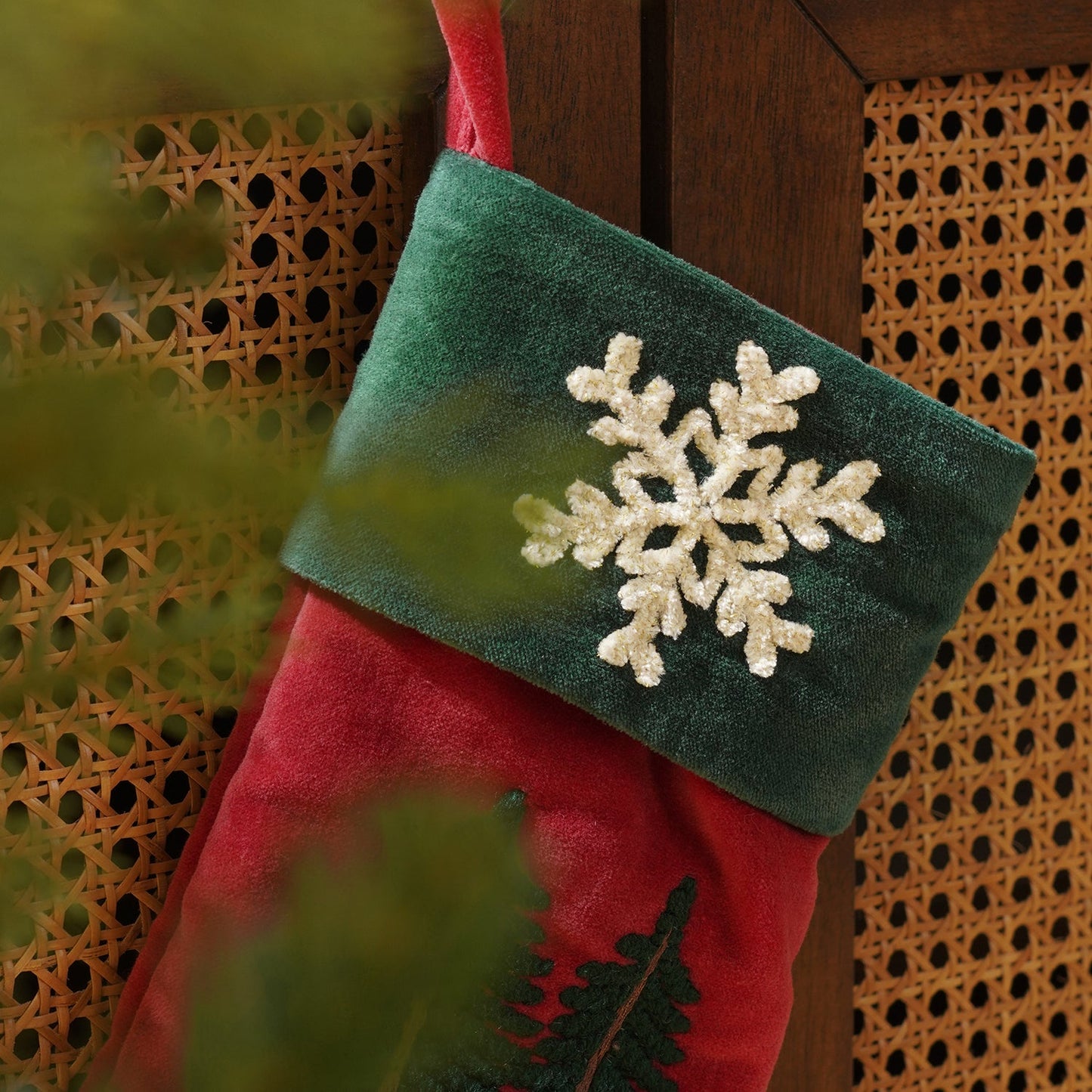 Red Embroidered Velvet Stocking