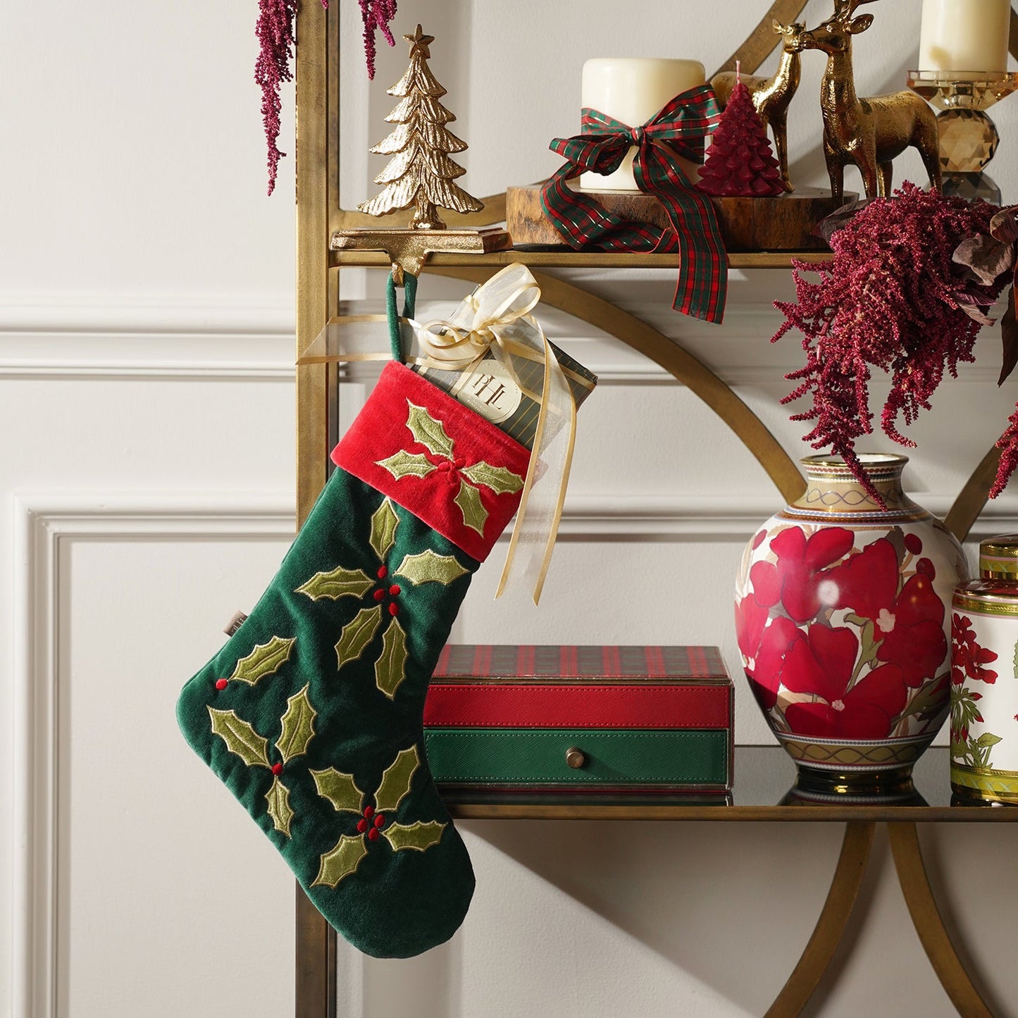 Green Appliqué Work Christmas Stocking